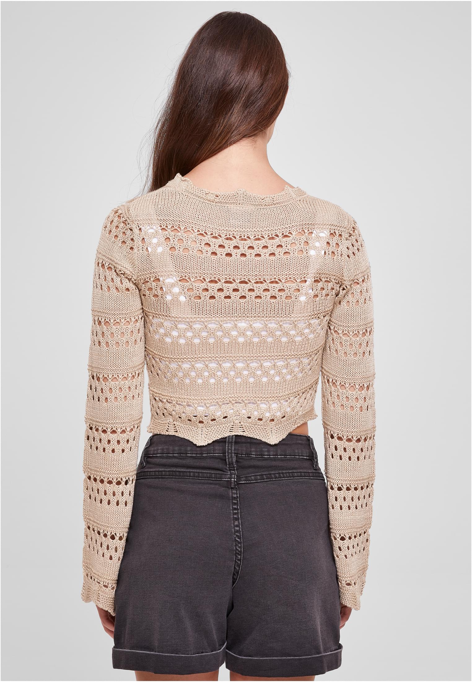UC Ladies Maglione Cropped Crochet Knit softseagrass