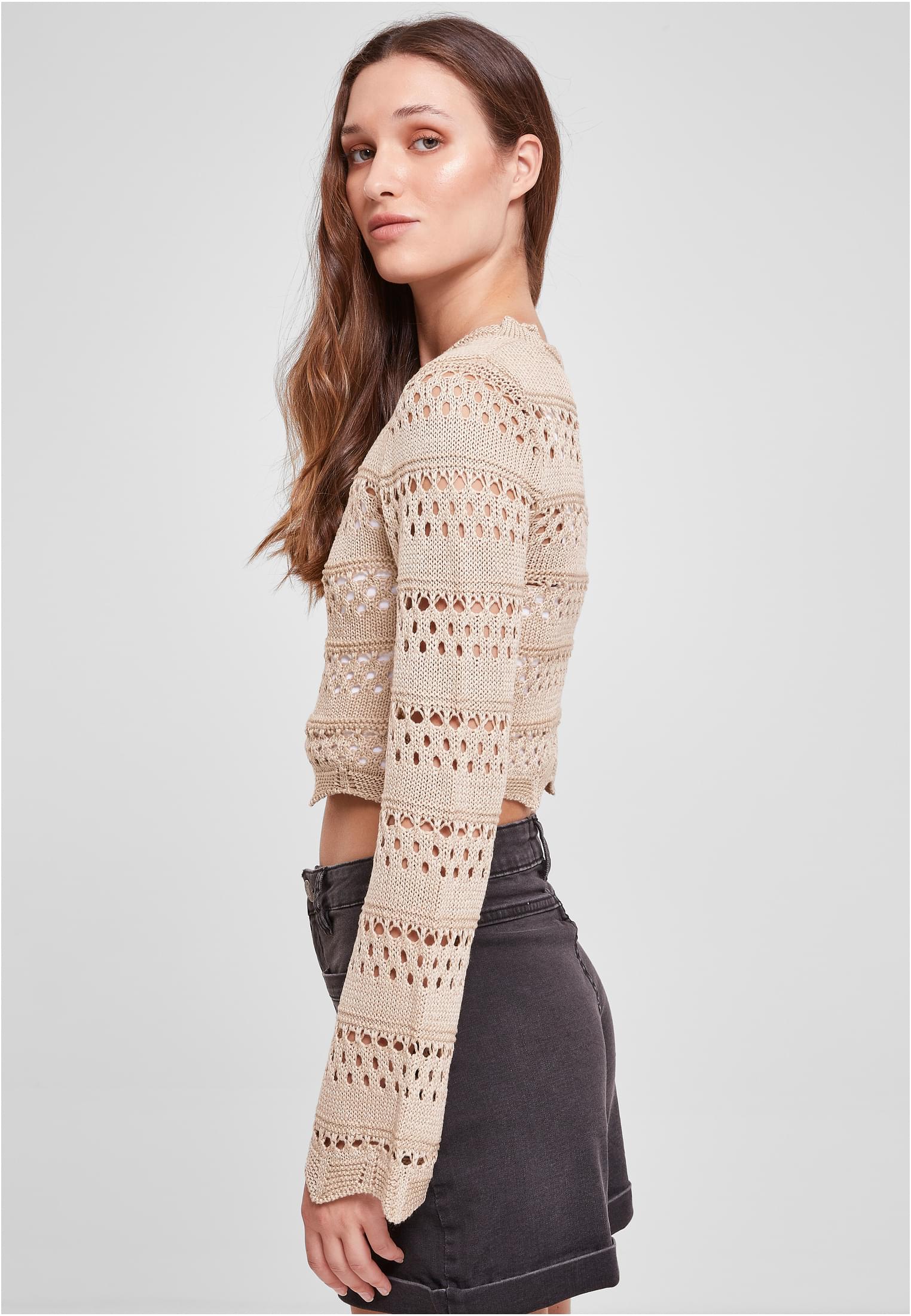 UC Ladies Maglione Cropped Crochet Knit softseagrass