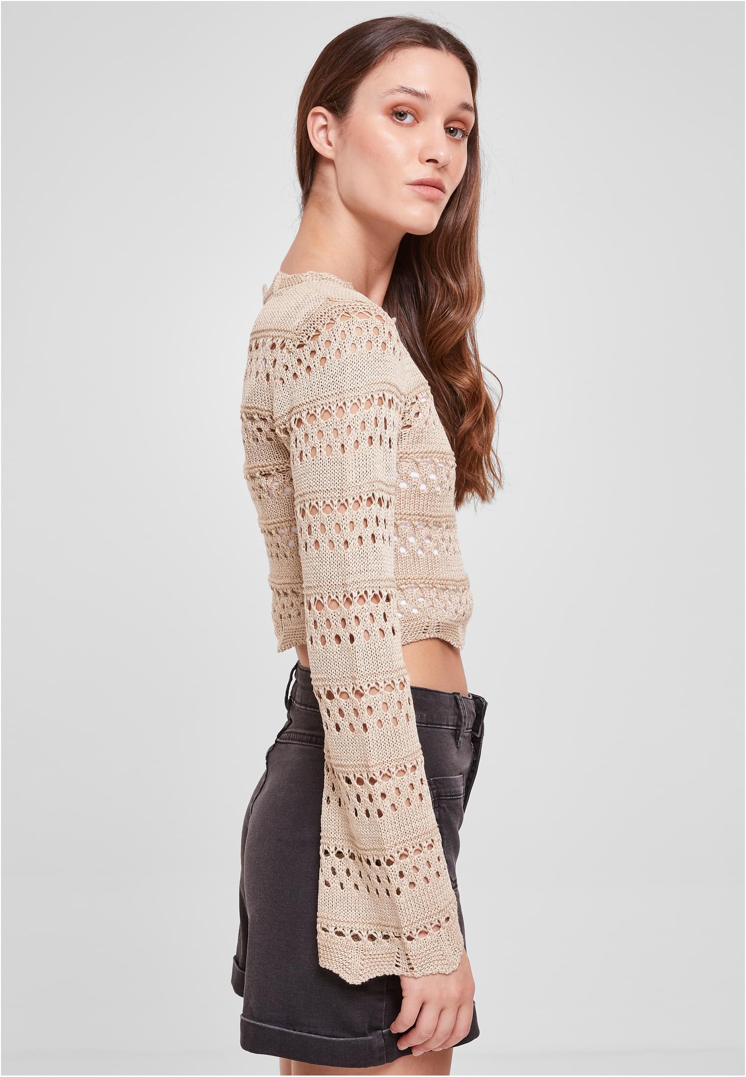 UC Ladies Maglione Cropped Crochet Knit softseagrass