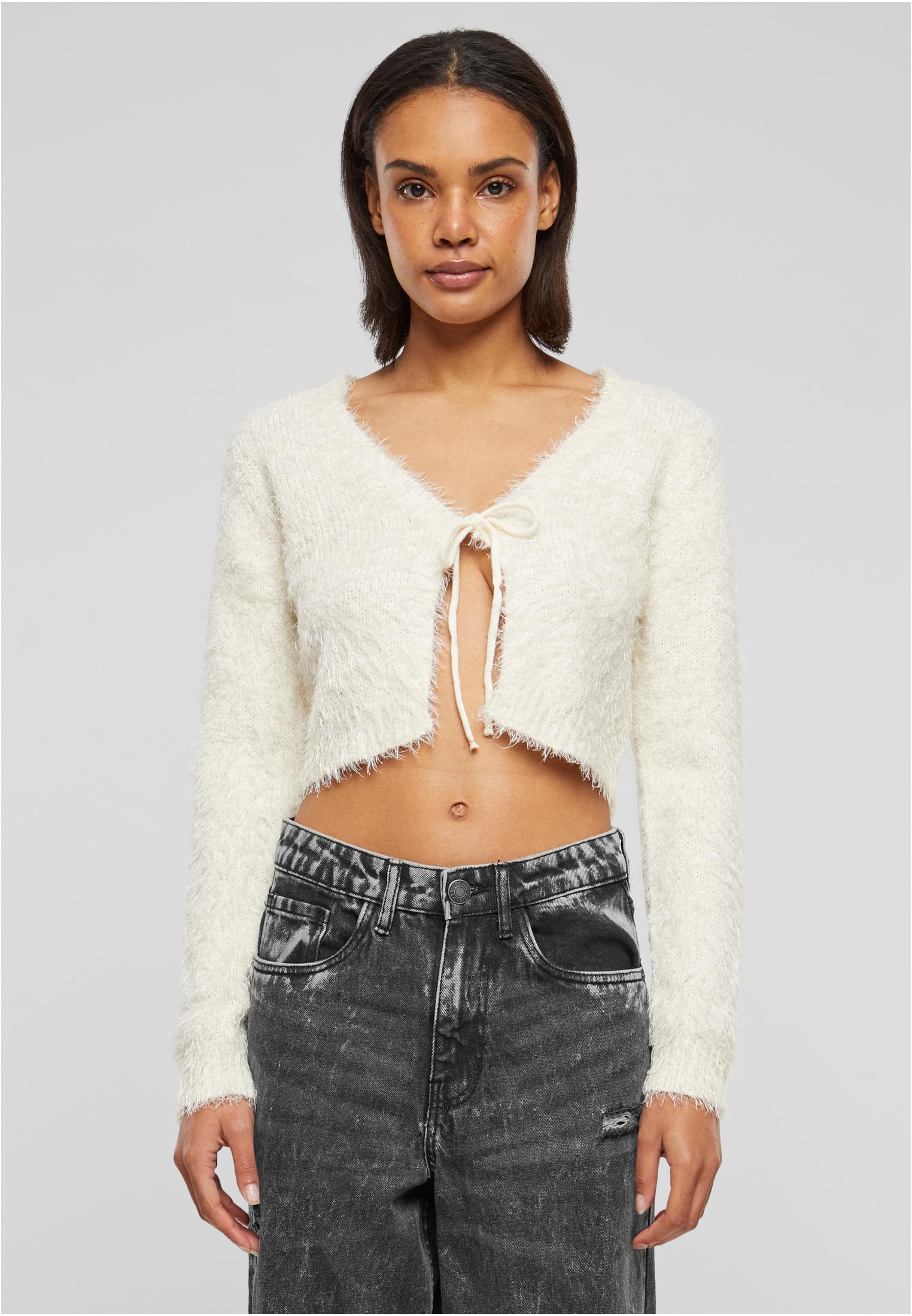 UC Ladies Cardigan Tied Cropped Feather whitesand