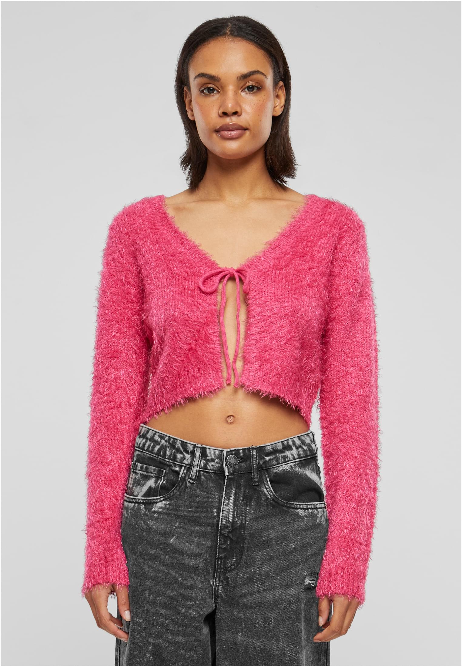 UC Ladies Cardigan Tied Cropped Feather hibiskuspink