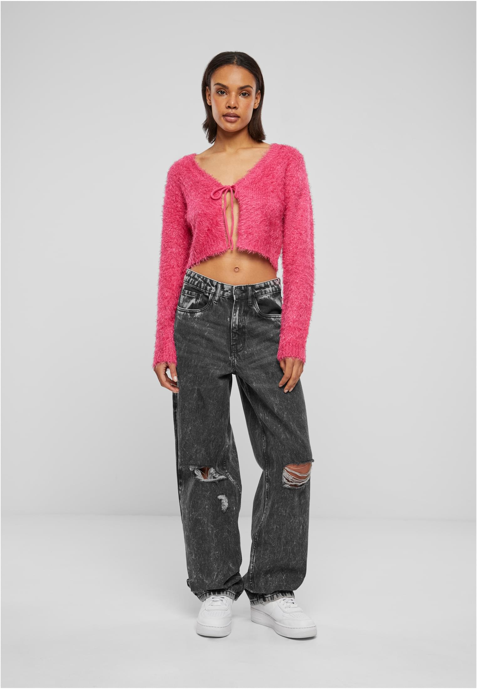UC Ladies Cardigan Tied Cropped Feather hibiskuspink