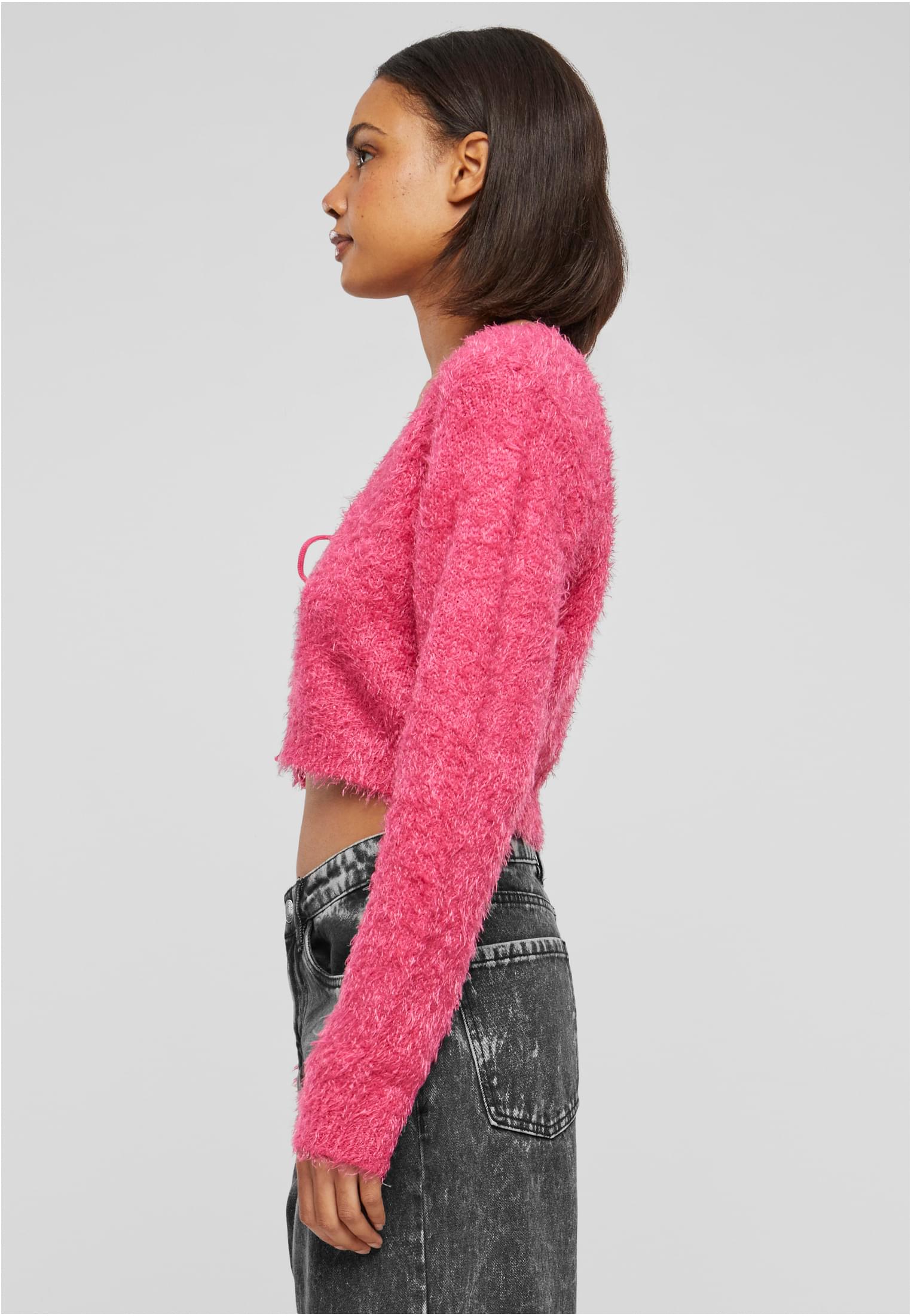 UC Ladies Cardigan Tied Cropped Feather hibiskuspink