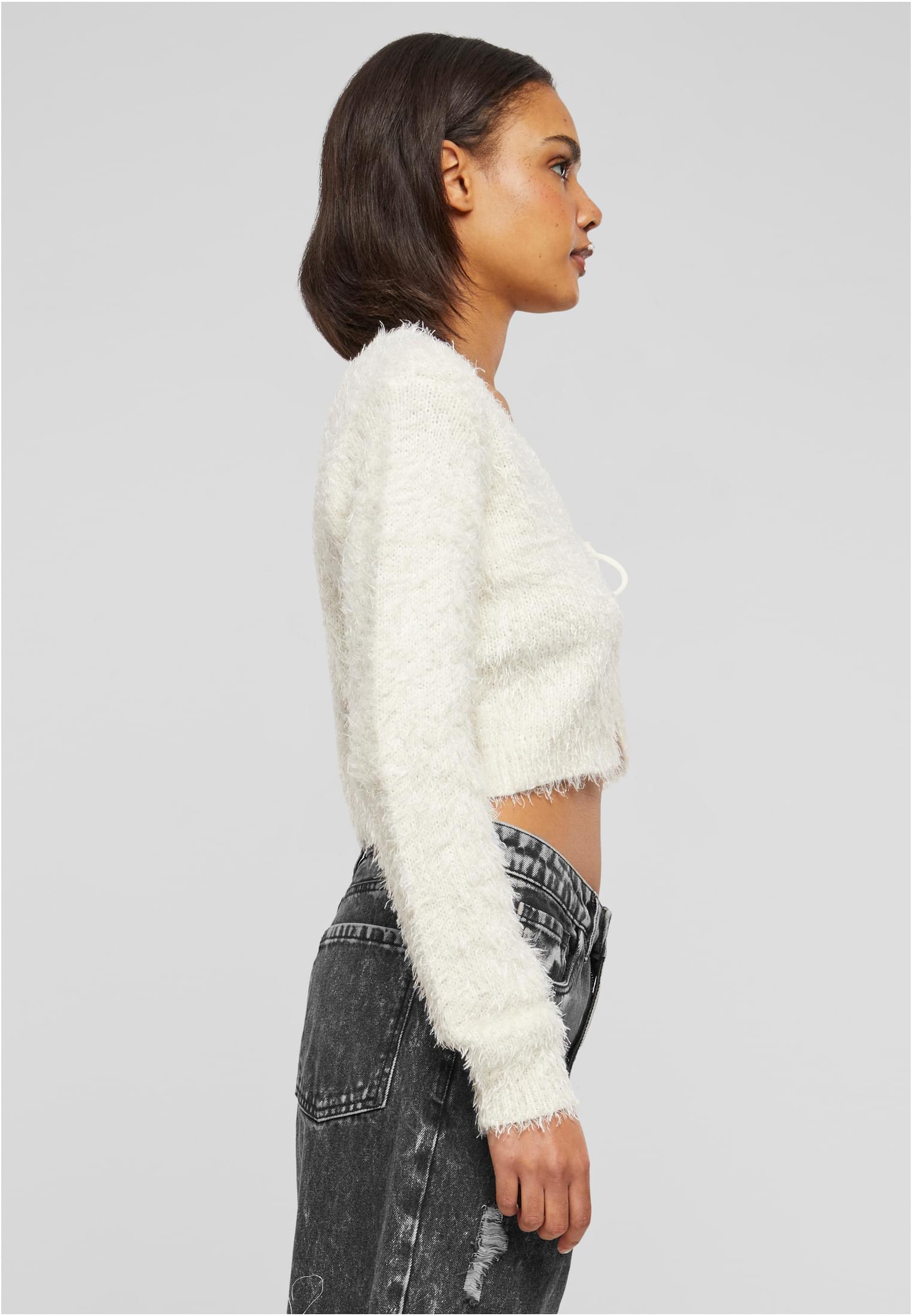 UC Ladies Cardigan Tied Cropped Feather whitesand