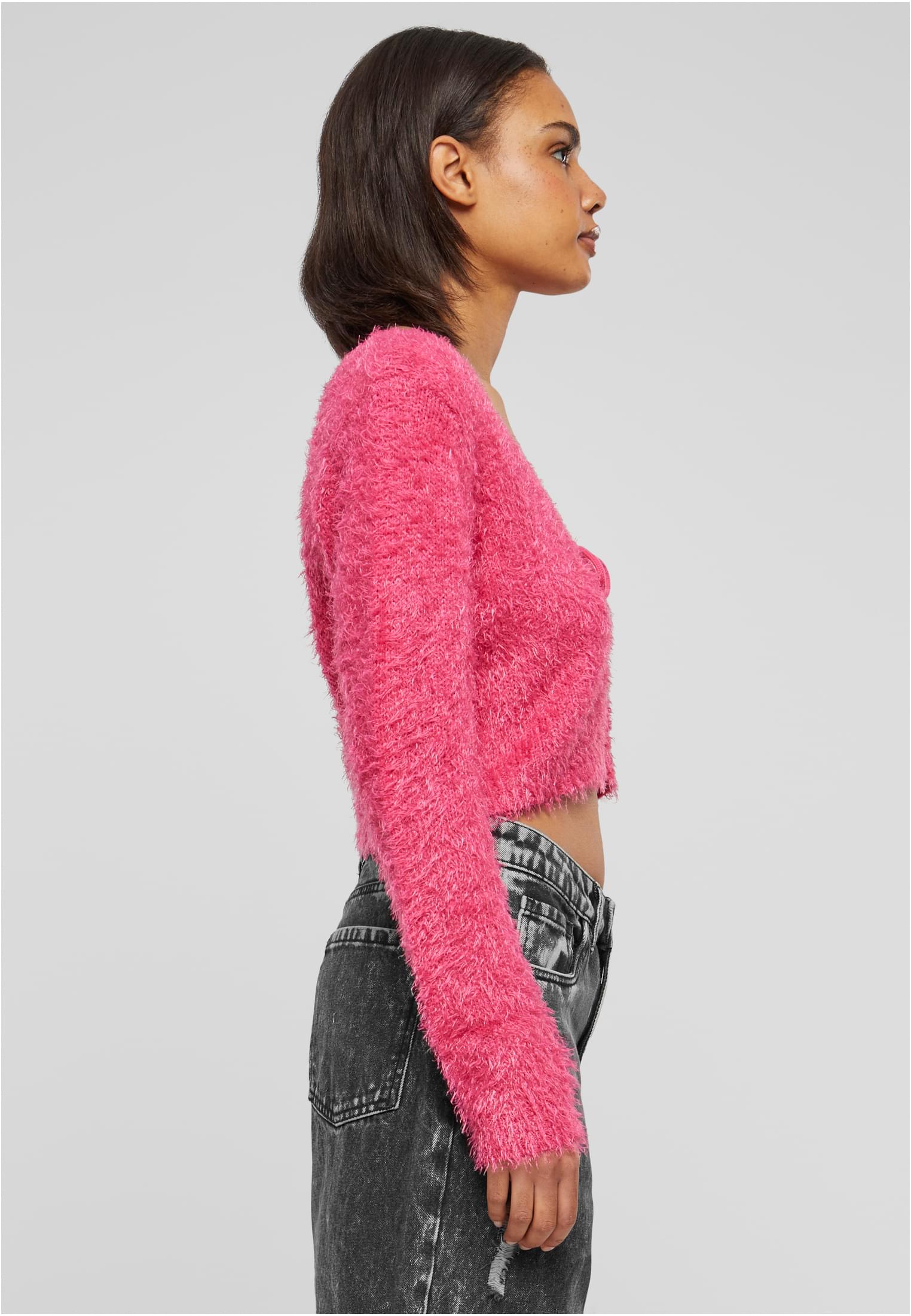 UC Ladies Cardigan Tied Cropped Feather hibiskuspink