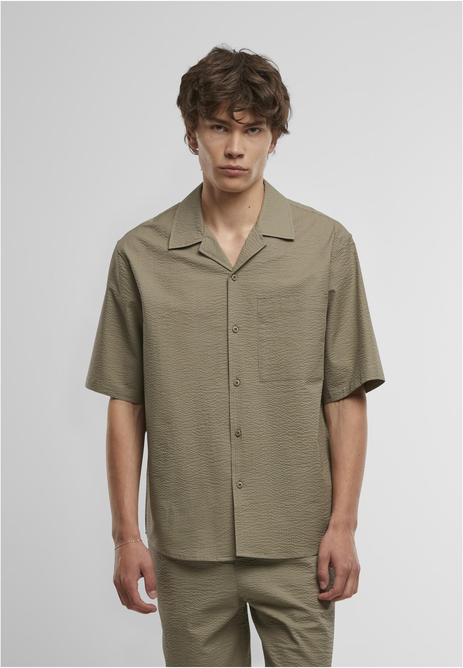 UC Men Camicia Relaxed Seersucker Short Sleeve paleolive