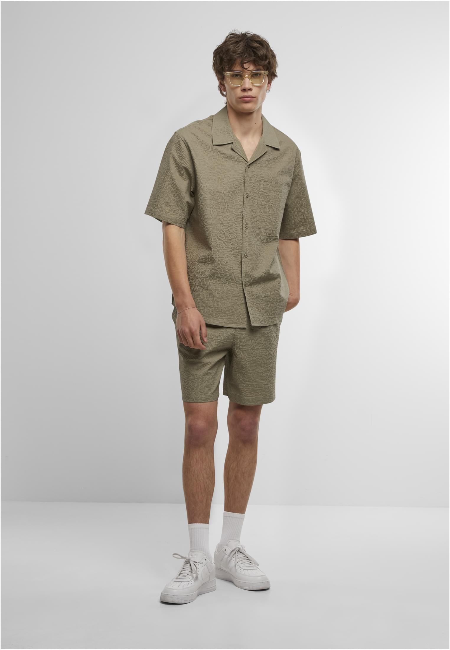 UC Men Camicia Relaxed Seersucker Short Sleeve paleolive