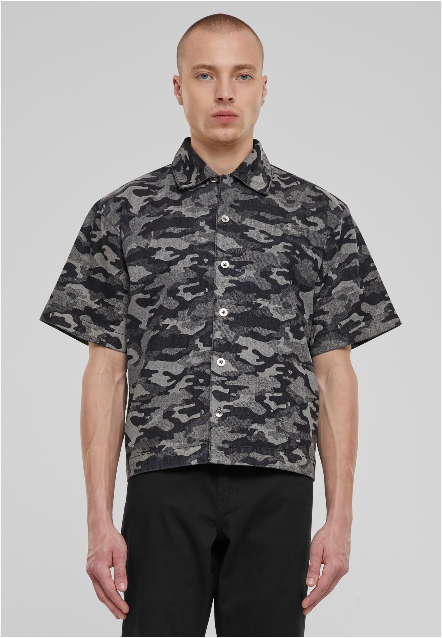UC Men Camicia Laser Camo Printed Boxy blacklasercamo