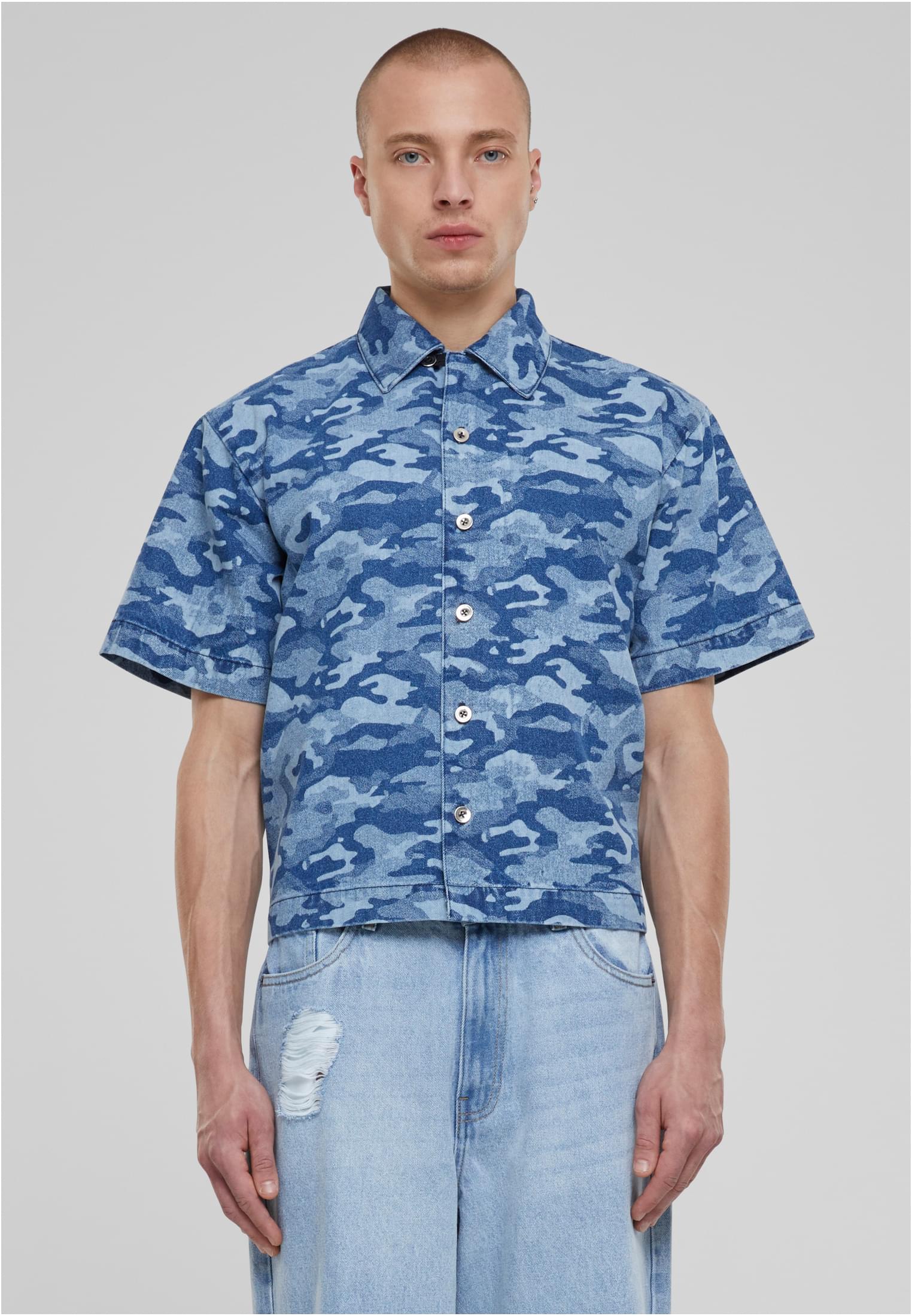 UC Men Camicia Laser Camo Printed Boxy bluelasercamo