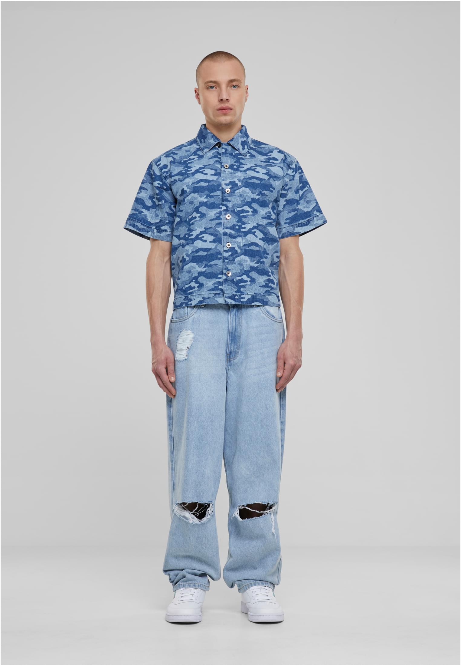 UC Men Camicia Laser Camo Printed Boxy bluelasercamo