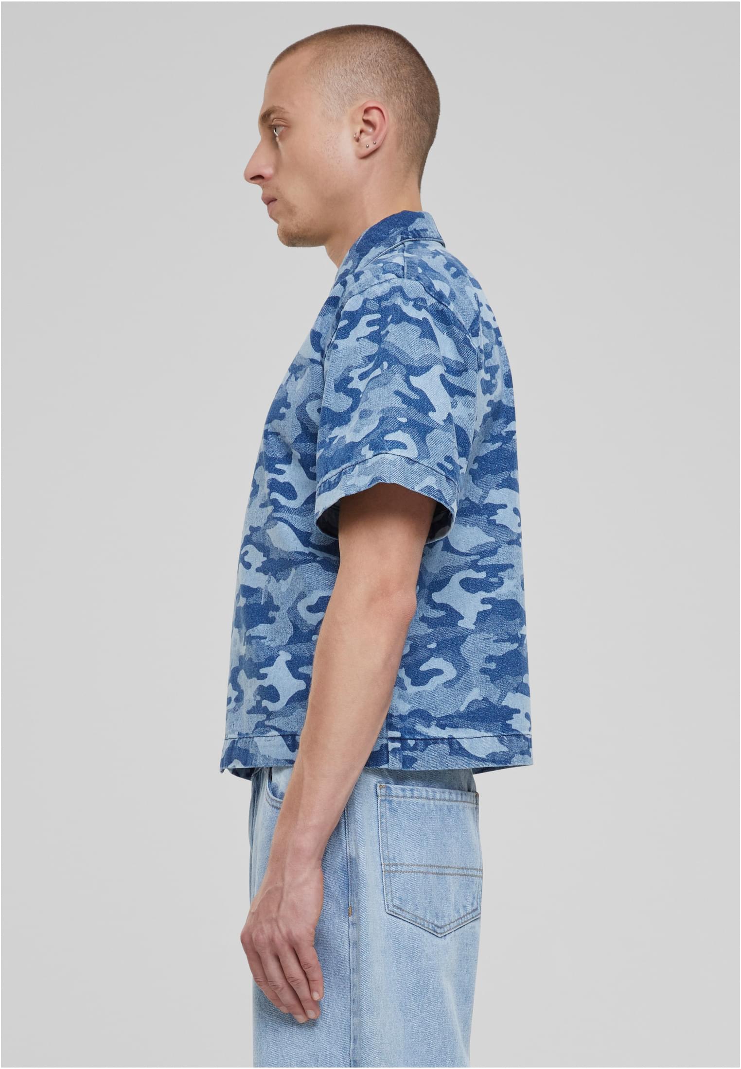 UC Men Camicia Laser Camo Printed Boxy bluelasercamo