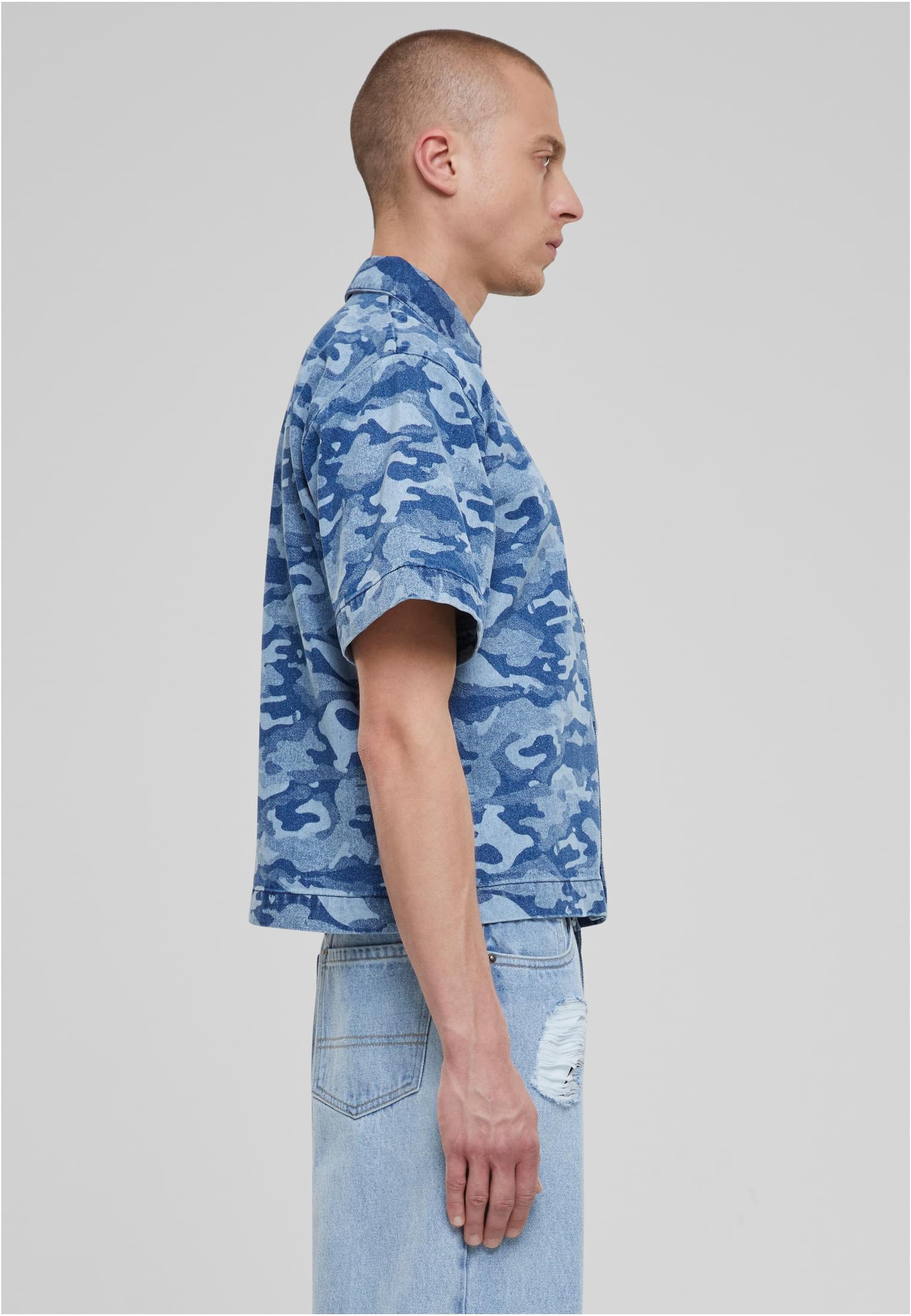UC Men Camicia Laser Camo Printed Boxy bluelasercamo