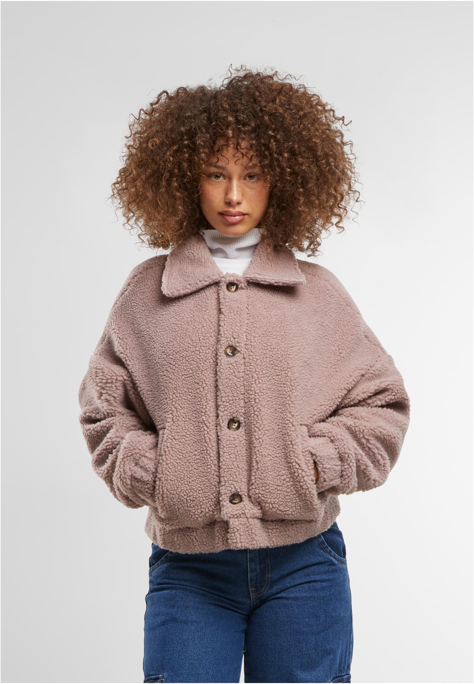 Urban Classics Giacca Short Sherpa Button duskrose
