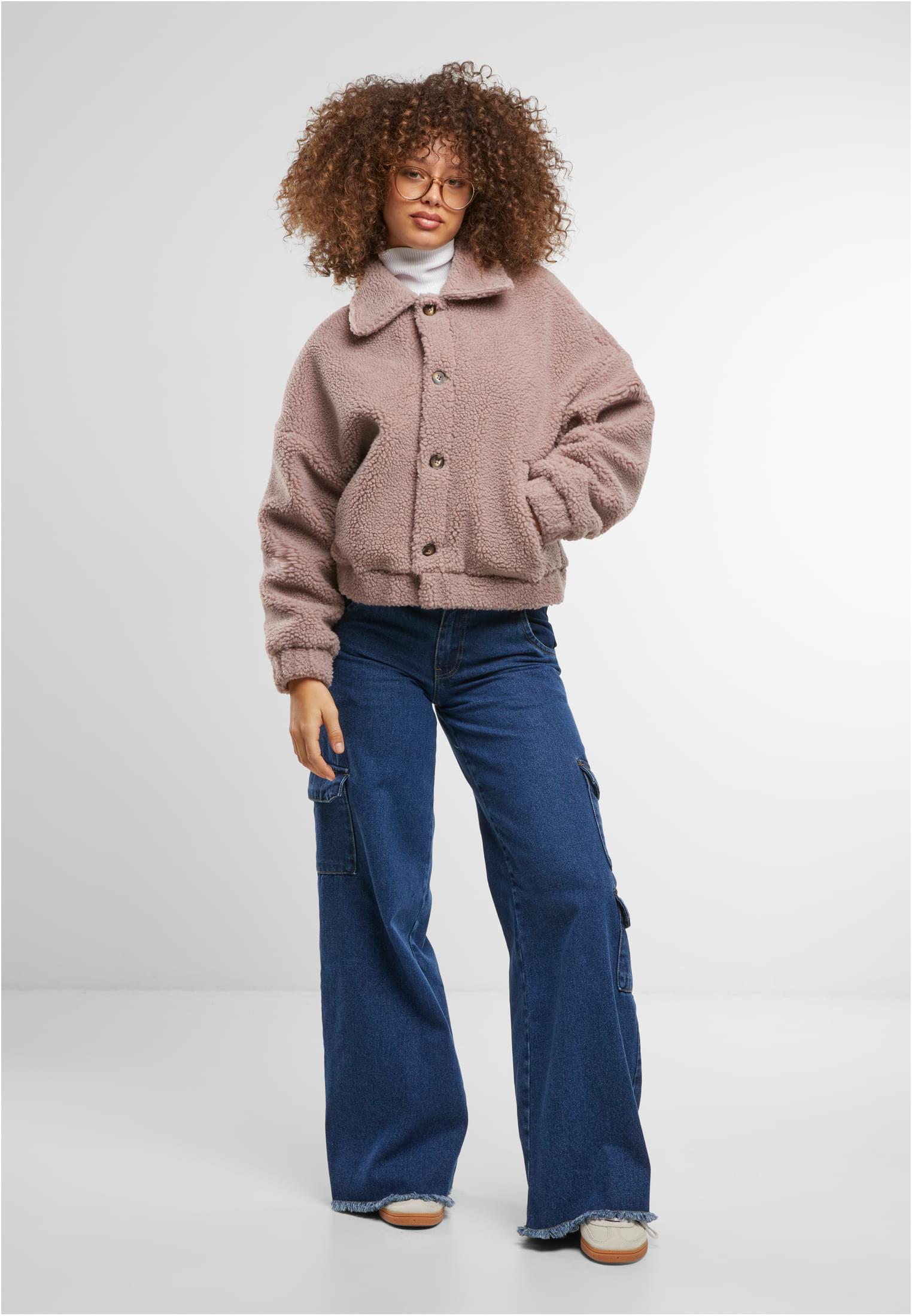Urban Classics Giacca Short Sherpa Button duskrose