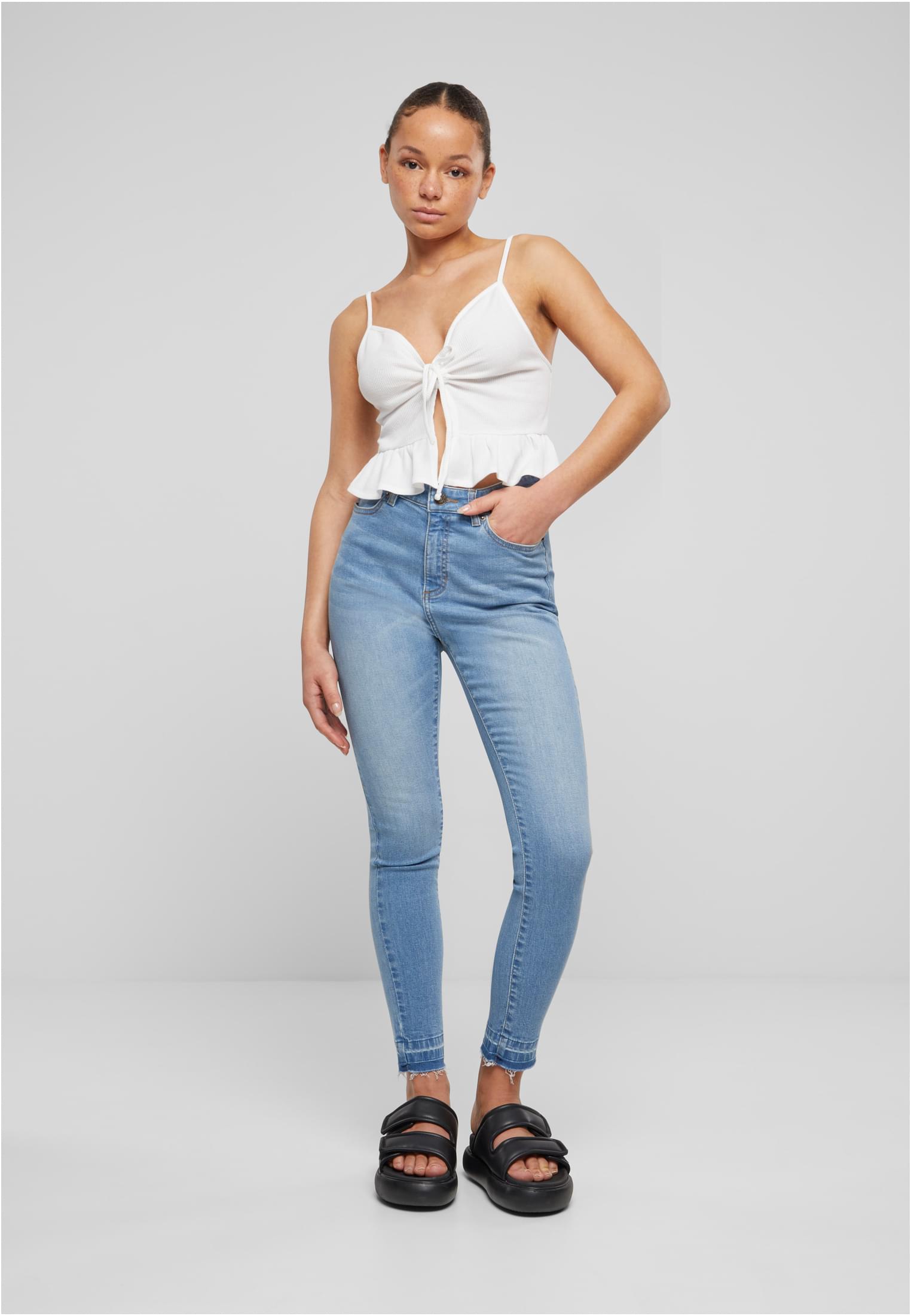 UC Ladies Jeans Skinny High Waist Open Hem clearblue bleached