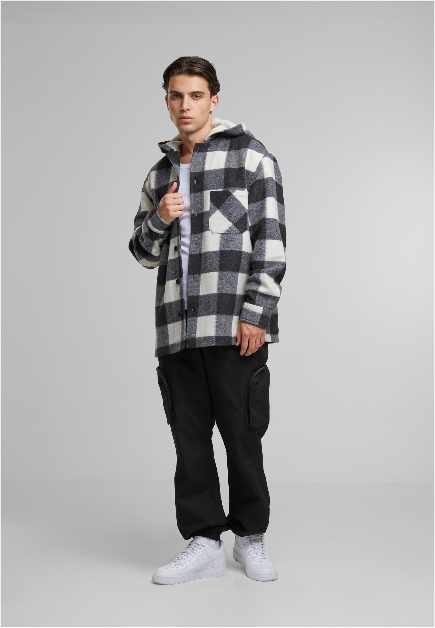 UC Men Giacca Big Check With Hood whitesand/black
