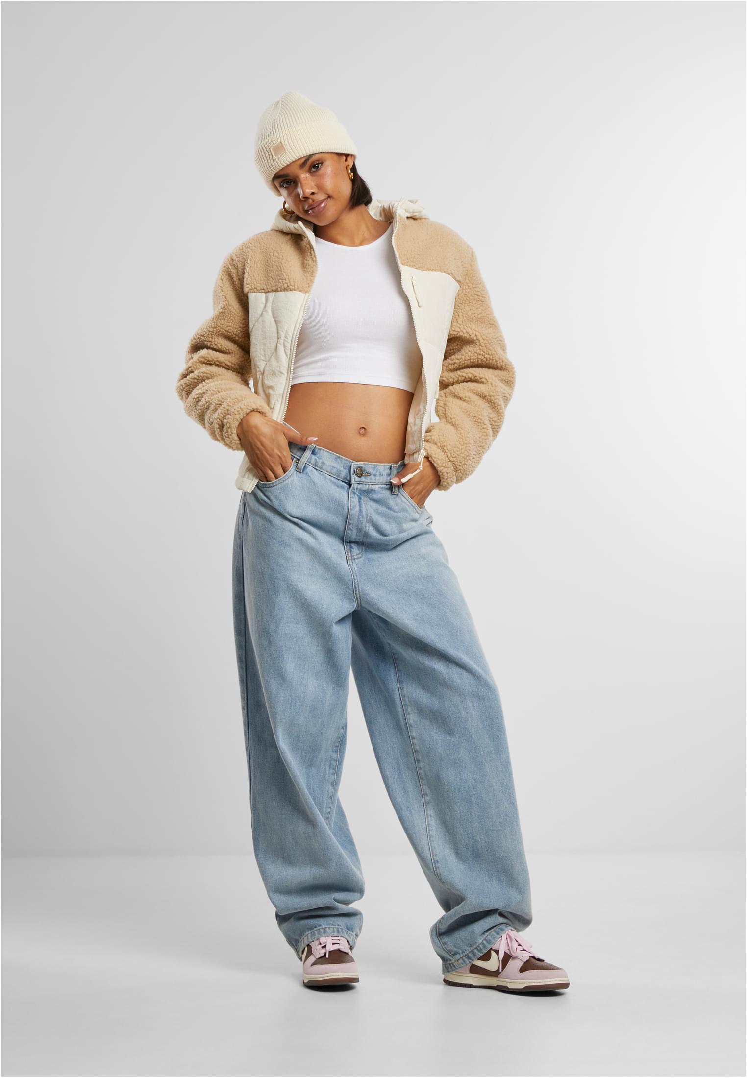 Urban Classics Giacca Sherpa Crinkle Nylon Mix unionbeige/whitesand