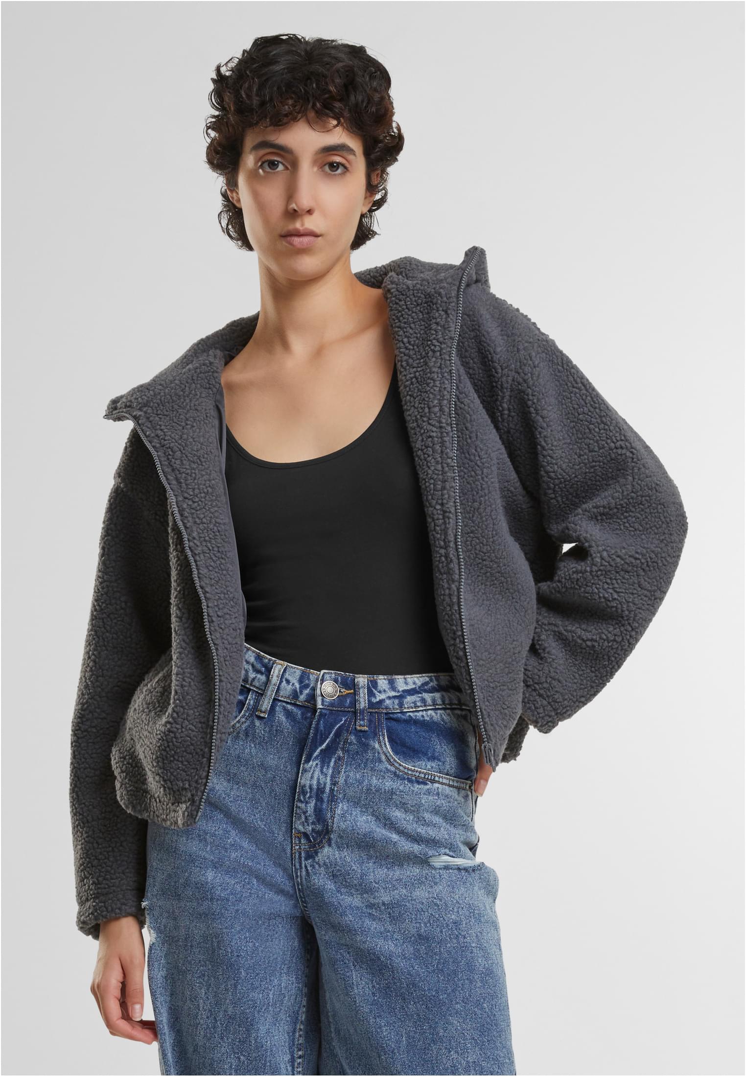 UC Ladies Giacca Short Hooded Sherpa cloudgrey