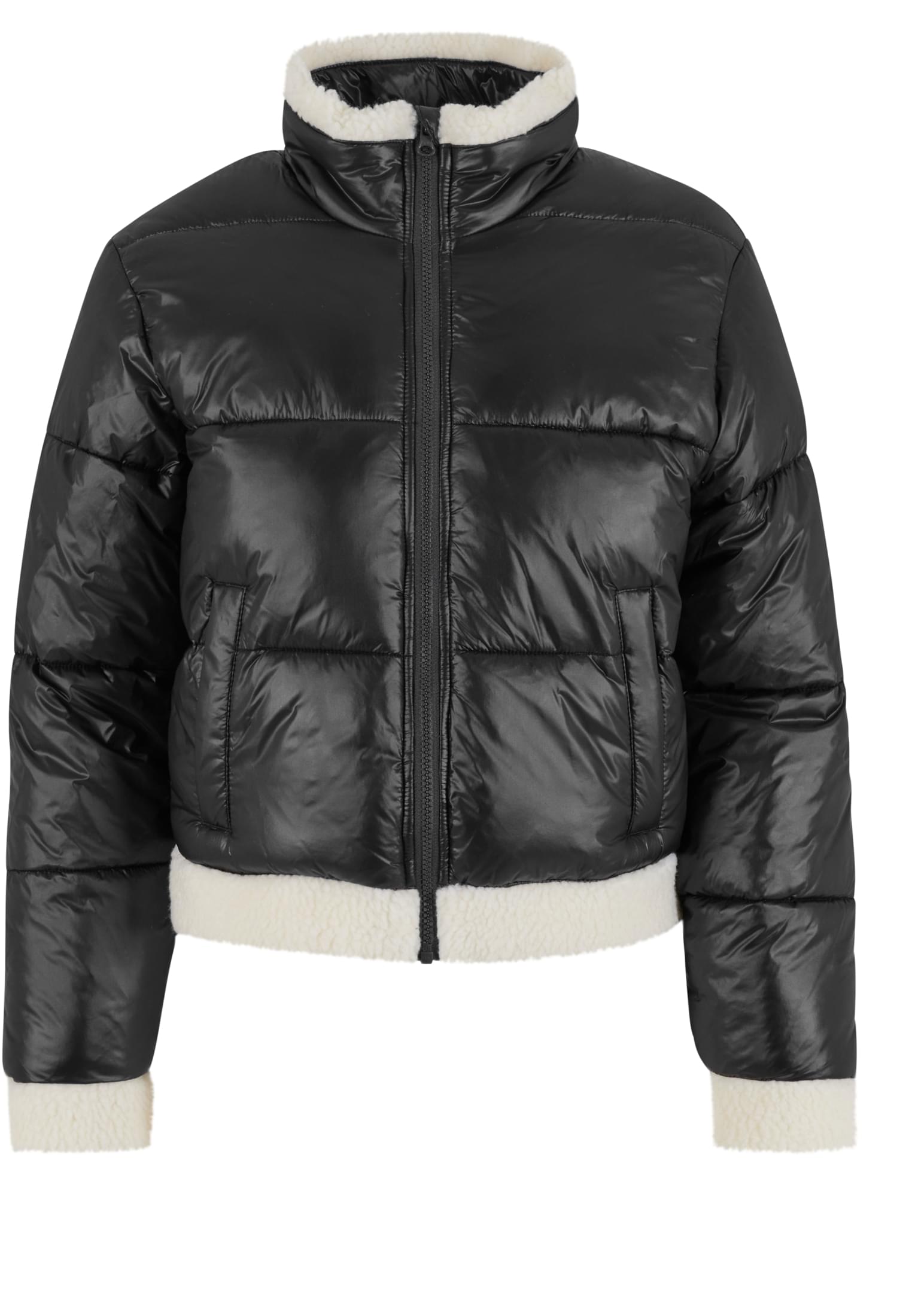 UC Ladies Giacca Essentials Shiny Sherpa black/whitesand