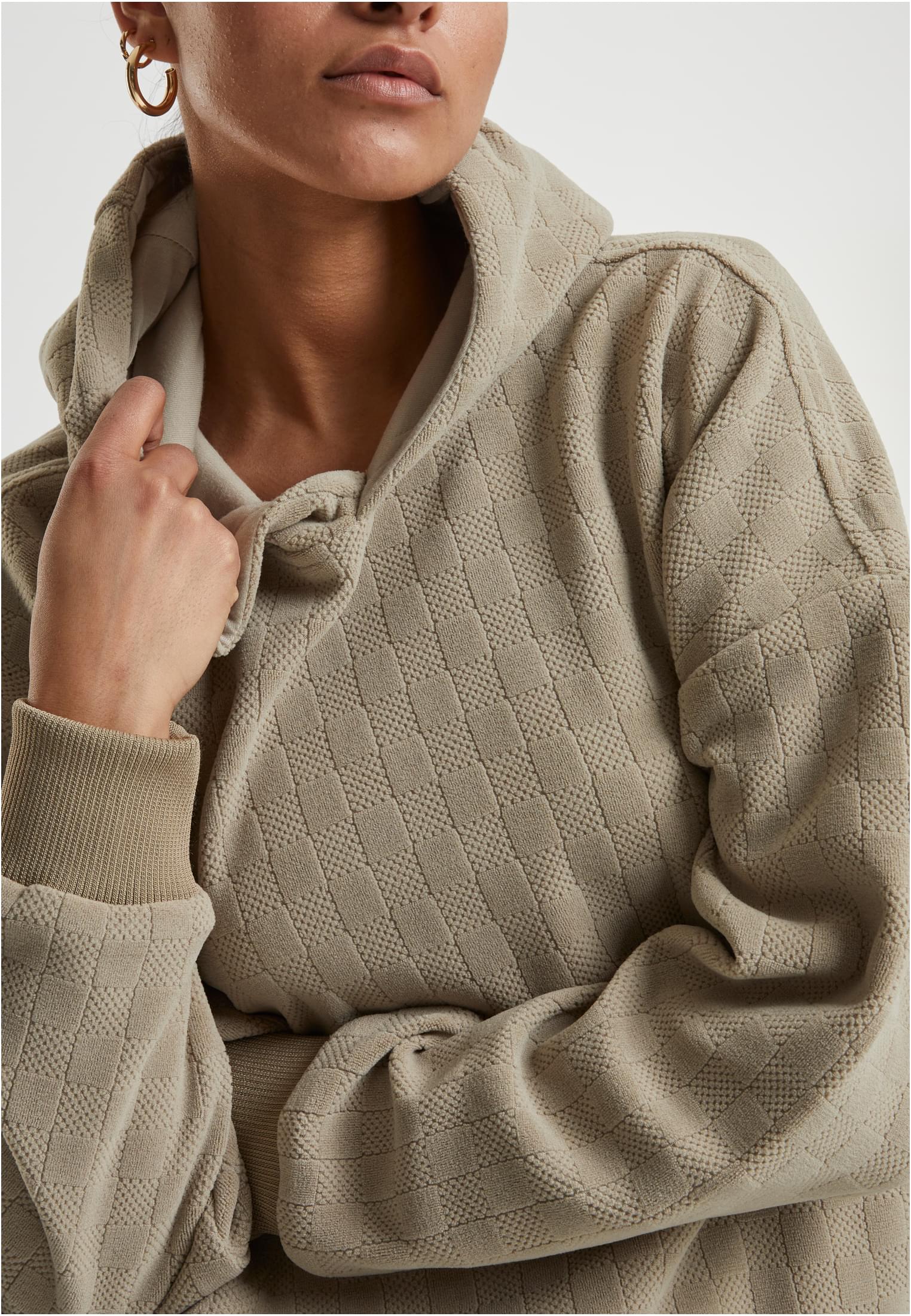 UC Ladies Felpa con cappuccio Jacquard Velvet Oversized unionbeige