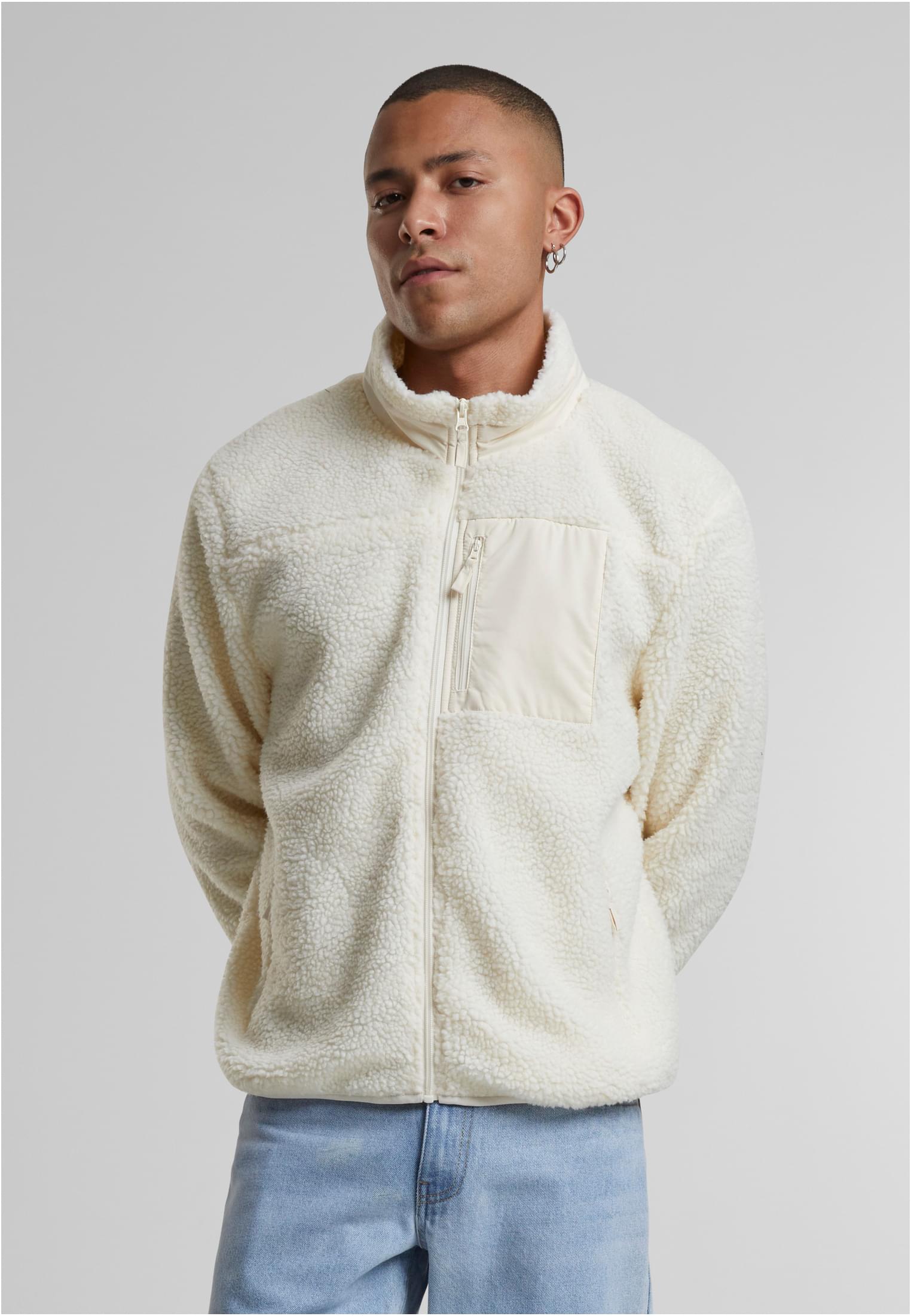 UC Men Giacca Teddy With Stand Up Collar whitesand