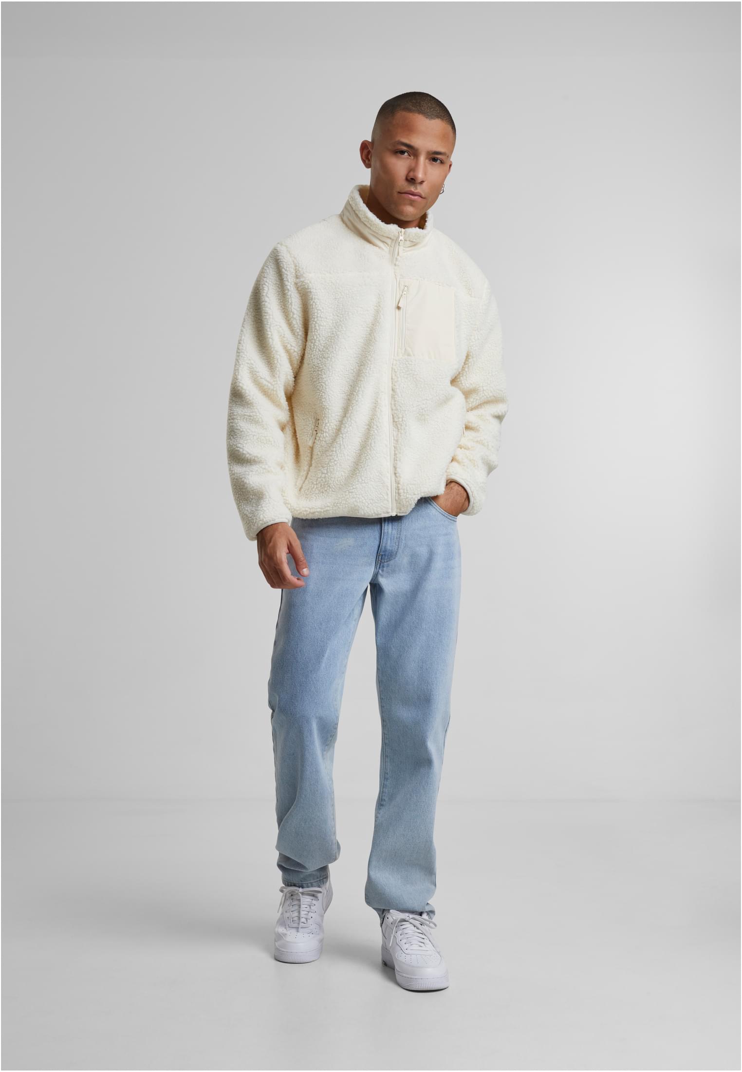UC Men Giacca Teddy With Stand Up Collar whitesand