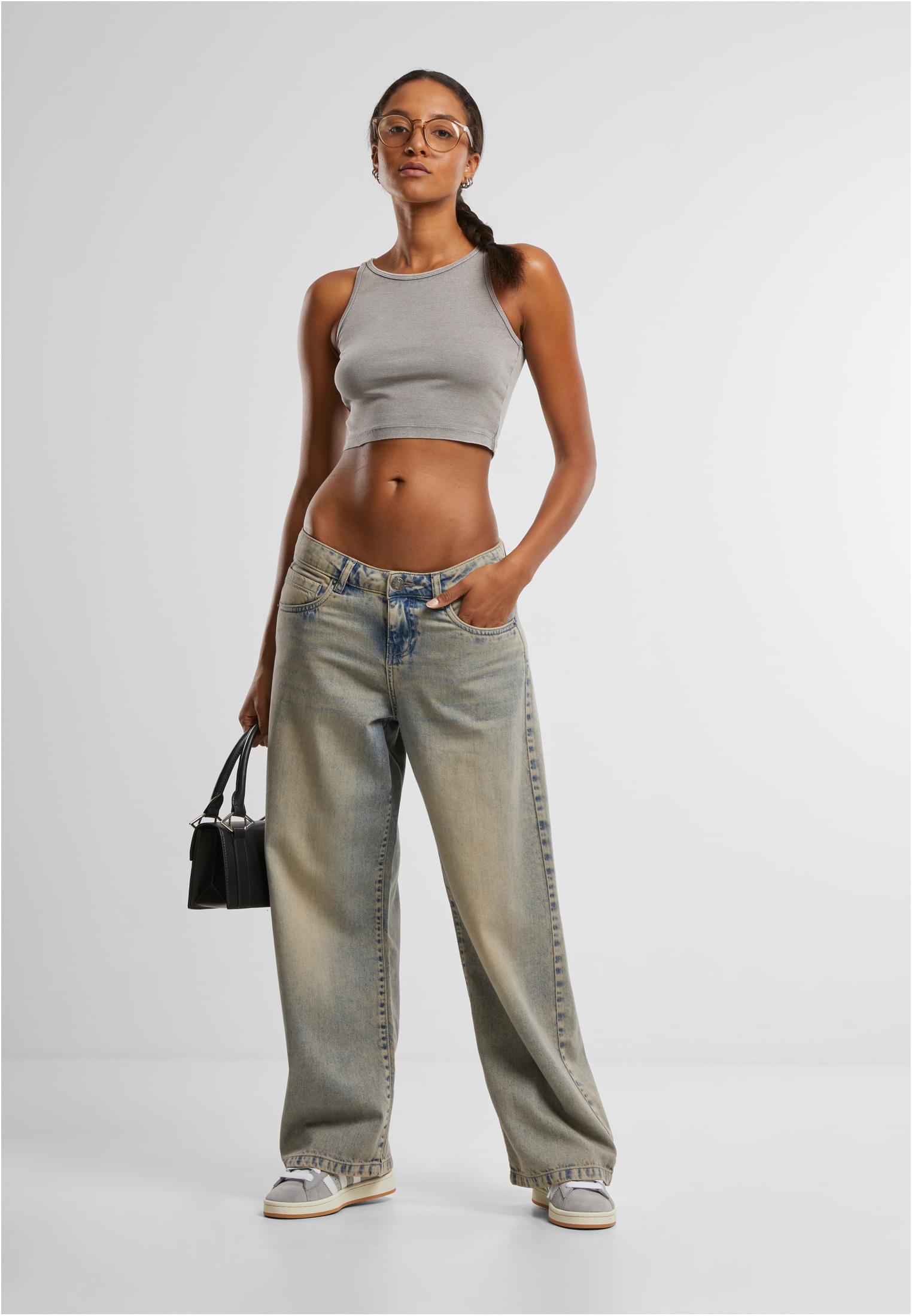 Urban Classics Maglia Washed Rib Cropped Top steelgrey