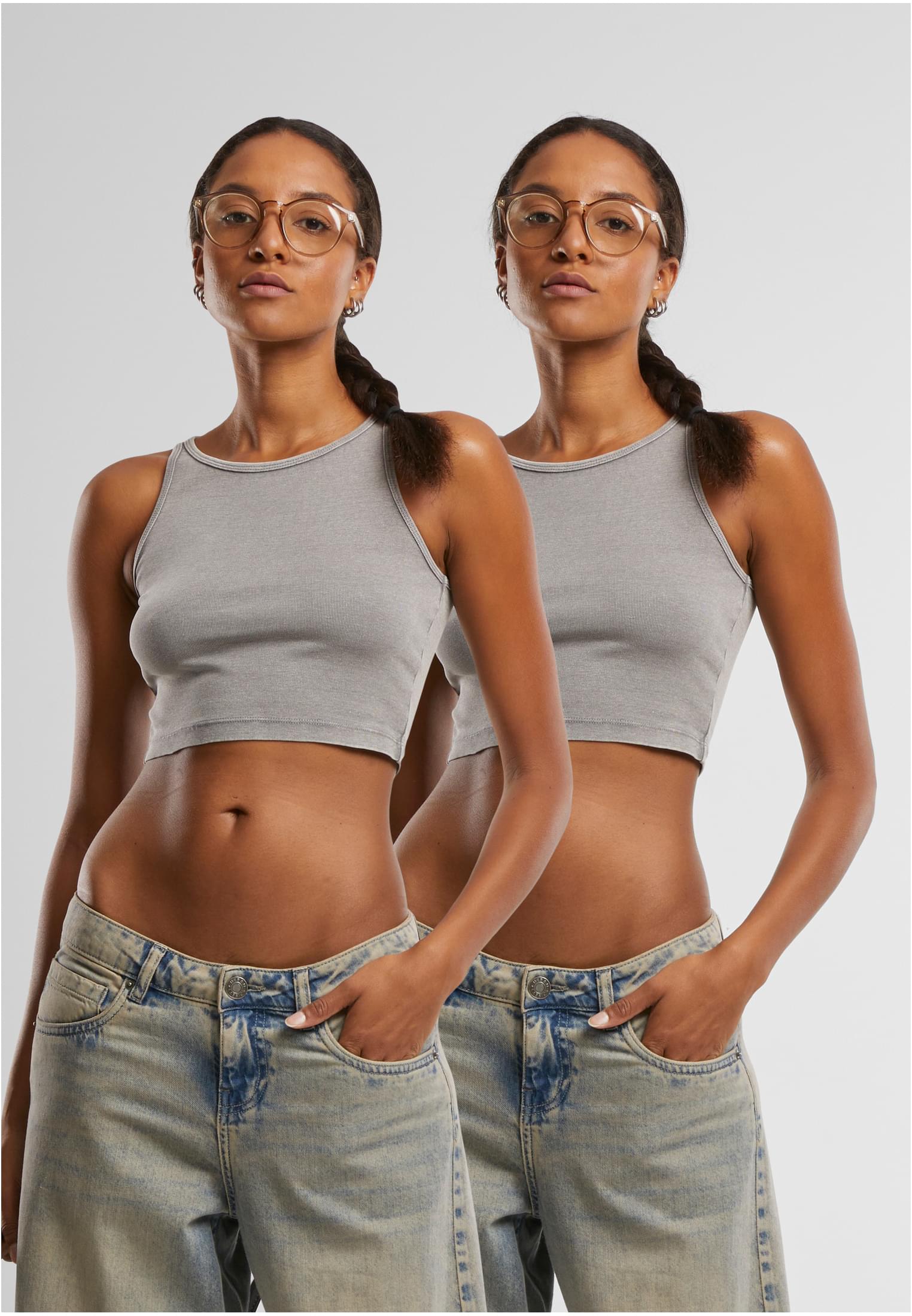 Urban Classics Maglia Washed Rib Cropped Top steelgrey