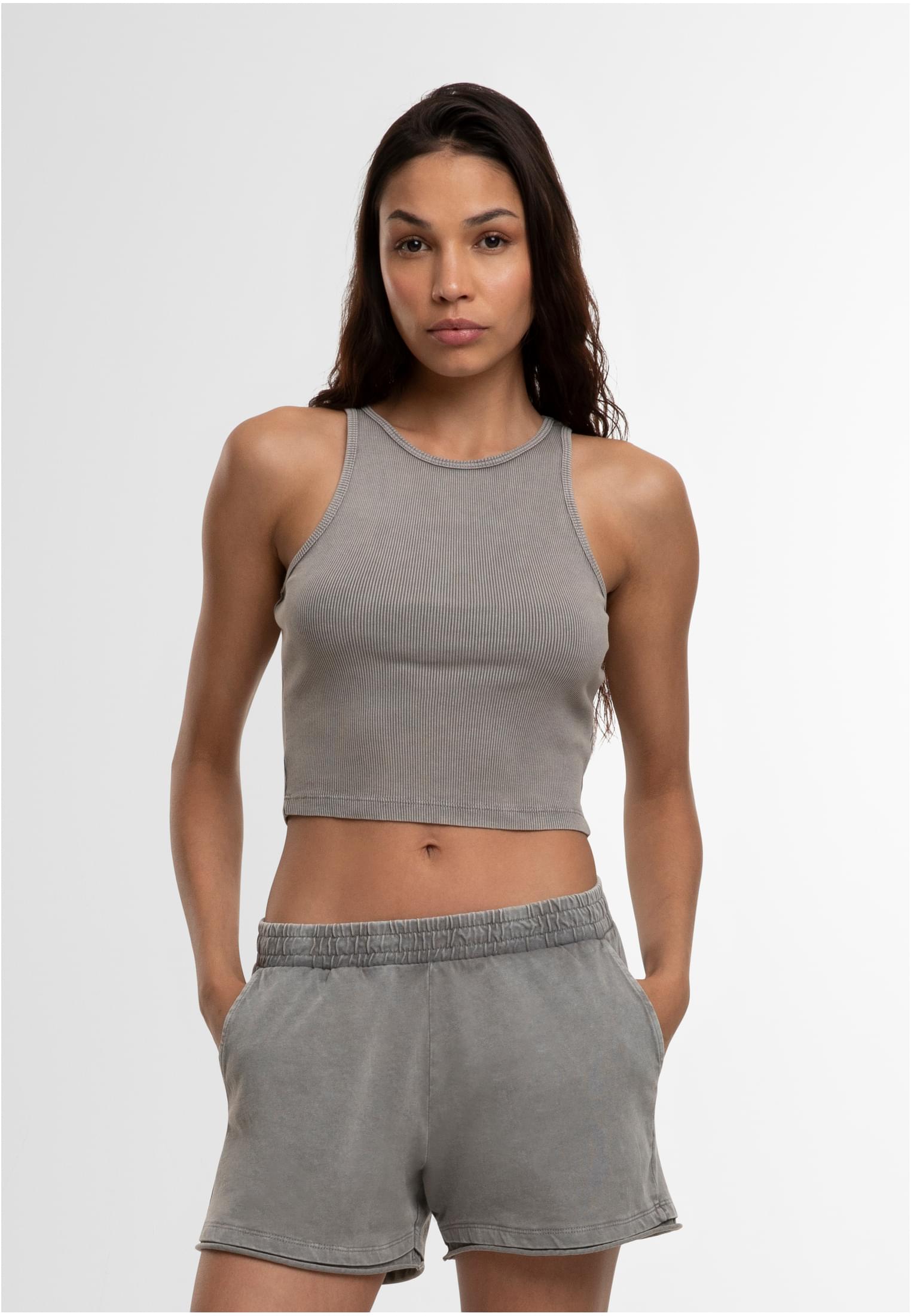 Urban Classics Maglia Washed Rib Cropped Top steelgrey