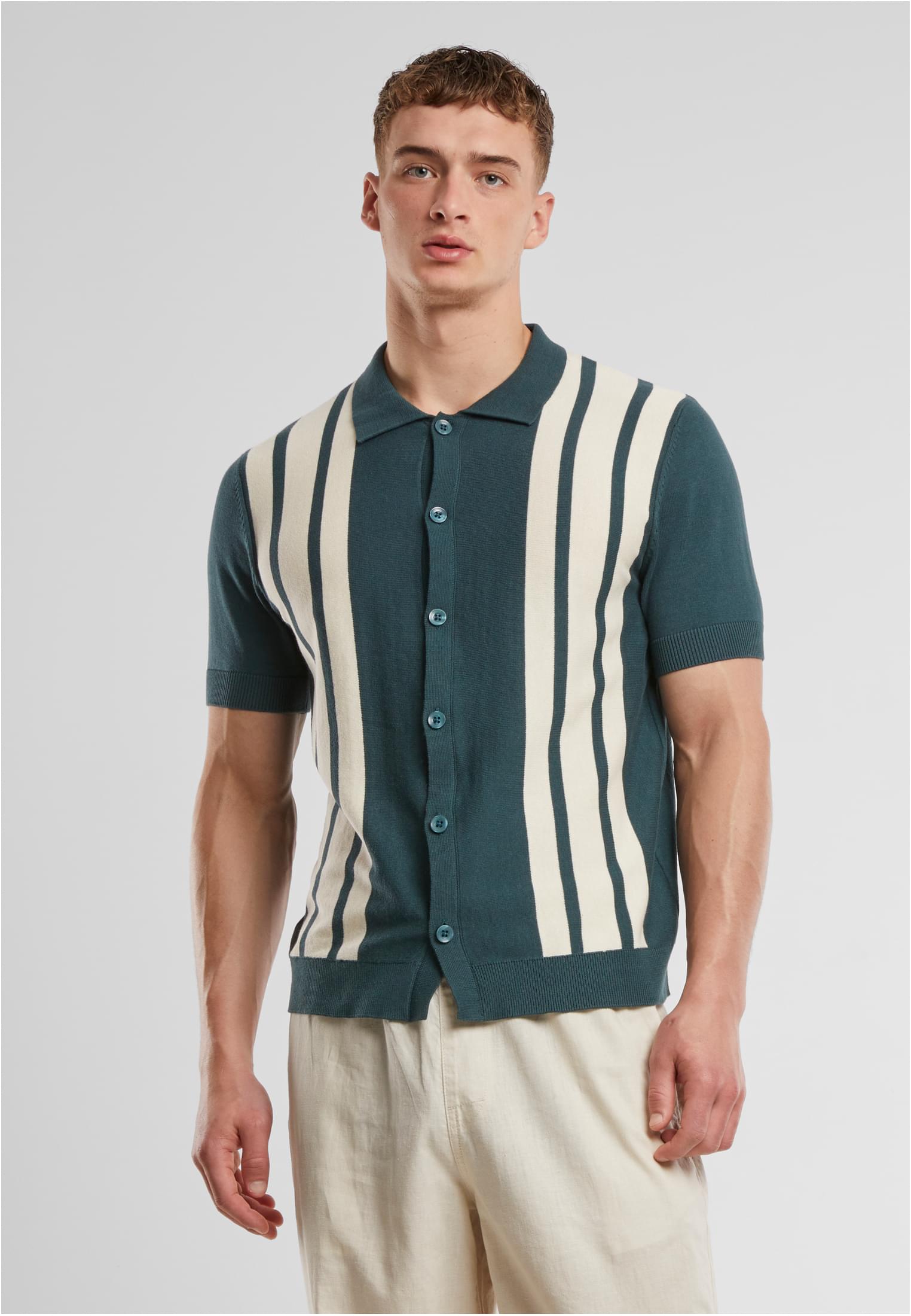 UC Men Camicia Knit Retro bottlegreen/whitesand