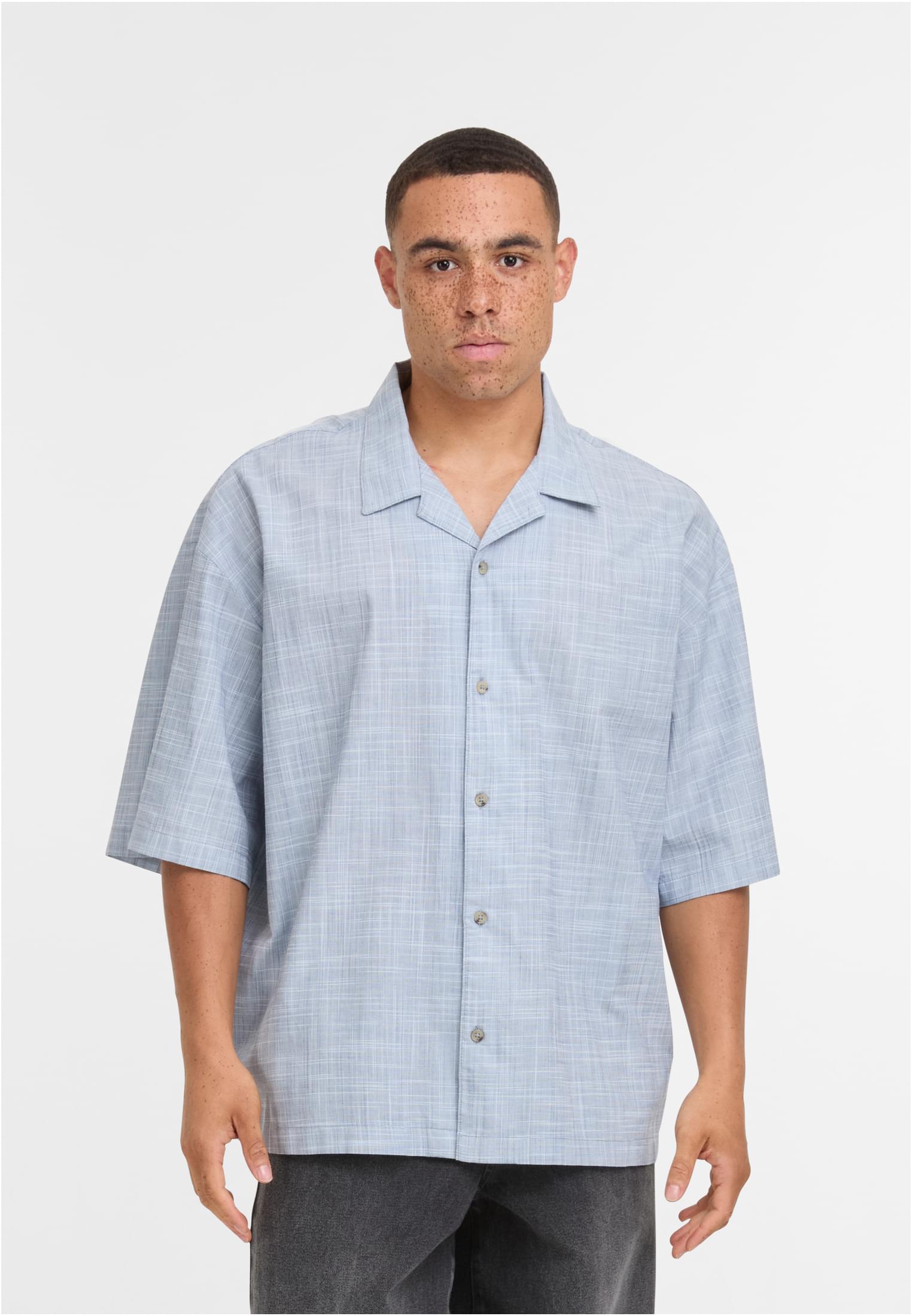 Urban Classics Camicia Boxy Structured Short Sleeves lightblue/white