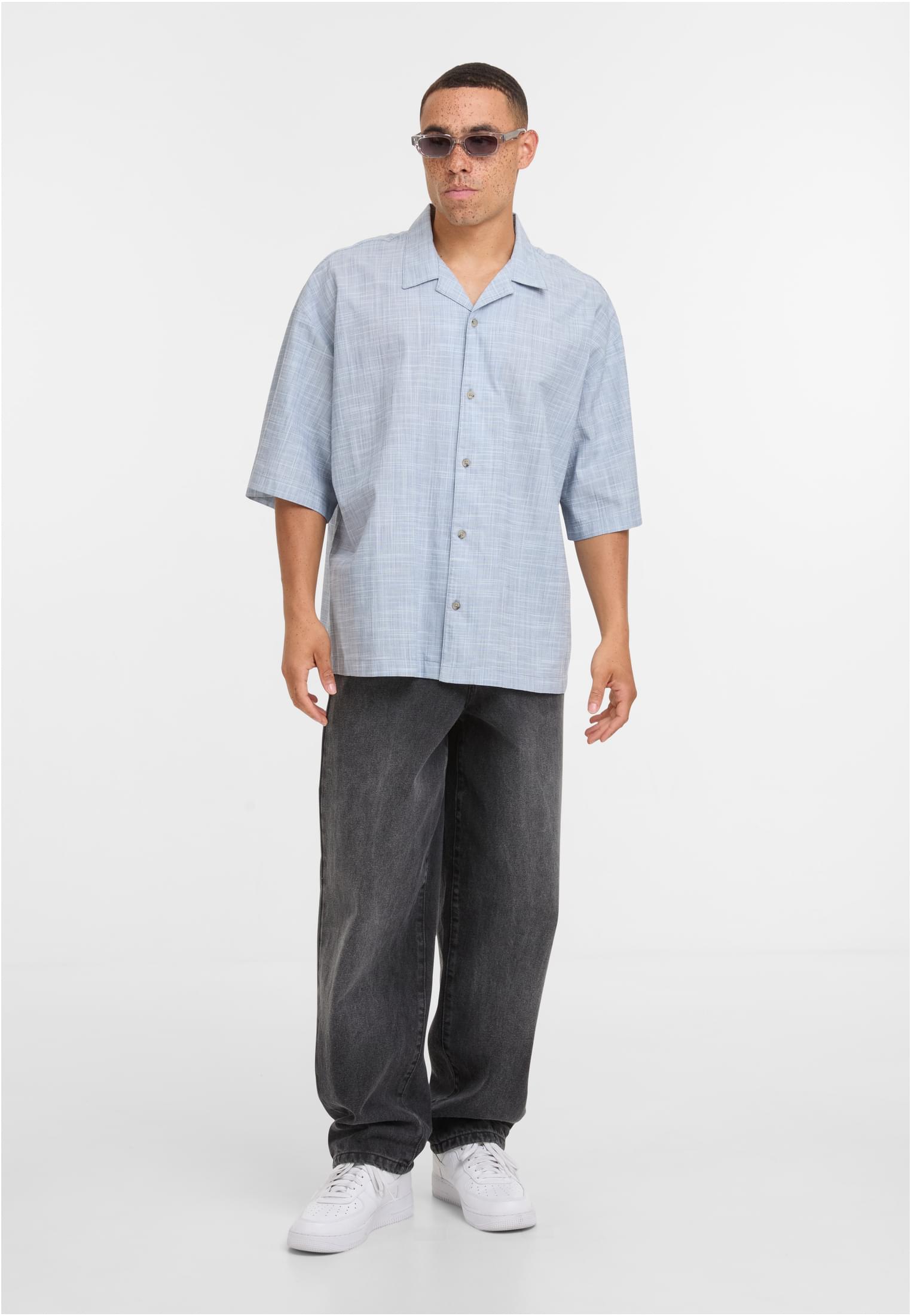 Urban Classics Camicia Boxy Structured Short Sleeves lightblue/white