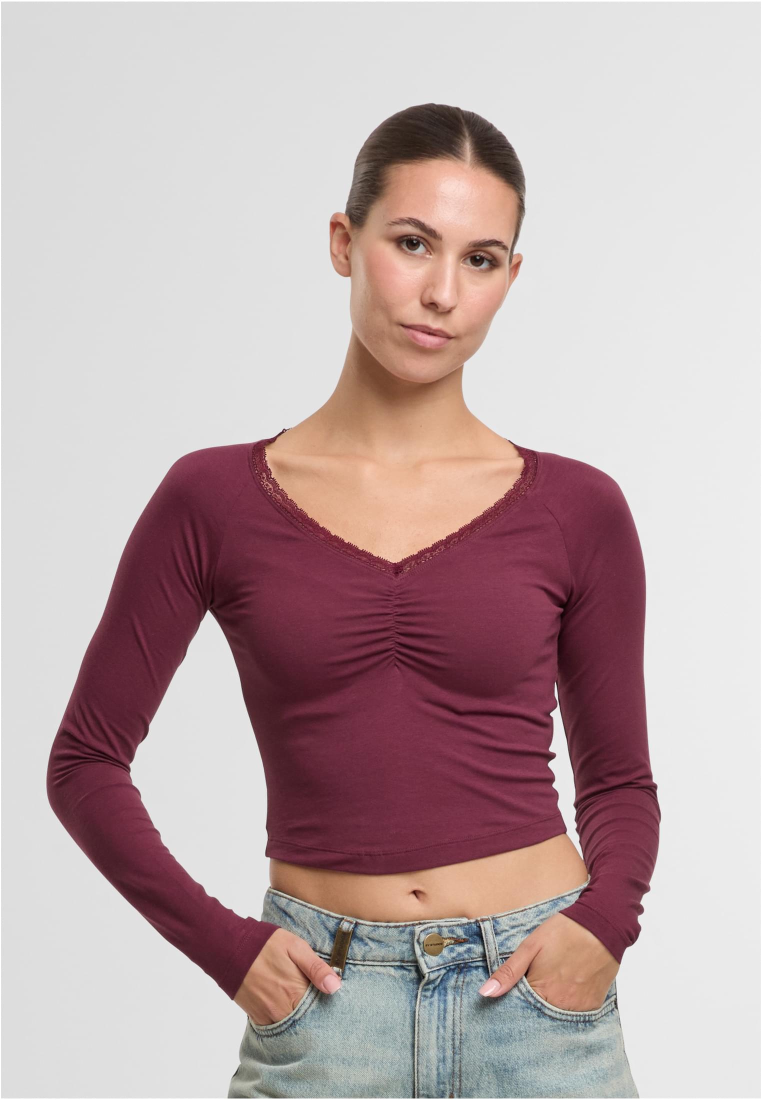 UC Ladies Camicia Short Lognsleeve Lace cherry