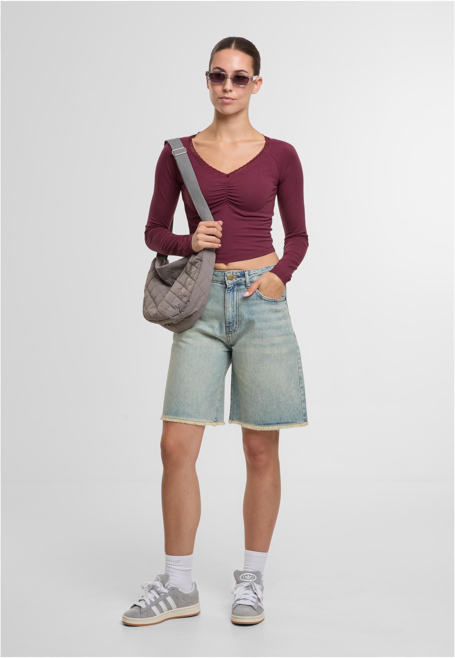 Urban Classics Camicia Short Lognsleeve Lace cherry