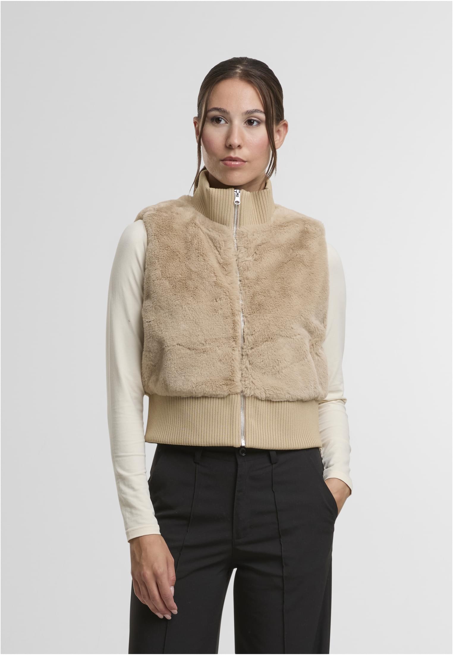 UC Ladies Gilet Cropped Faux Fur wetsand