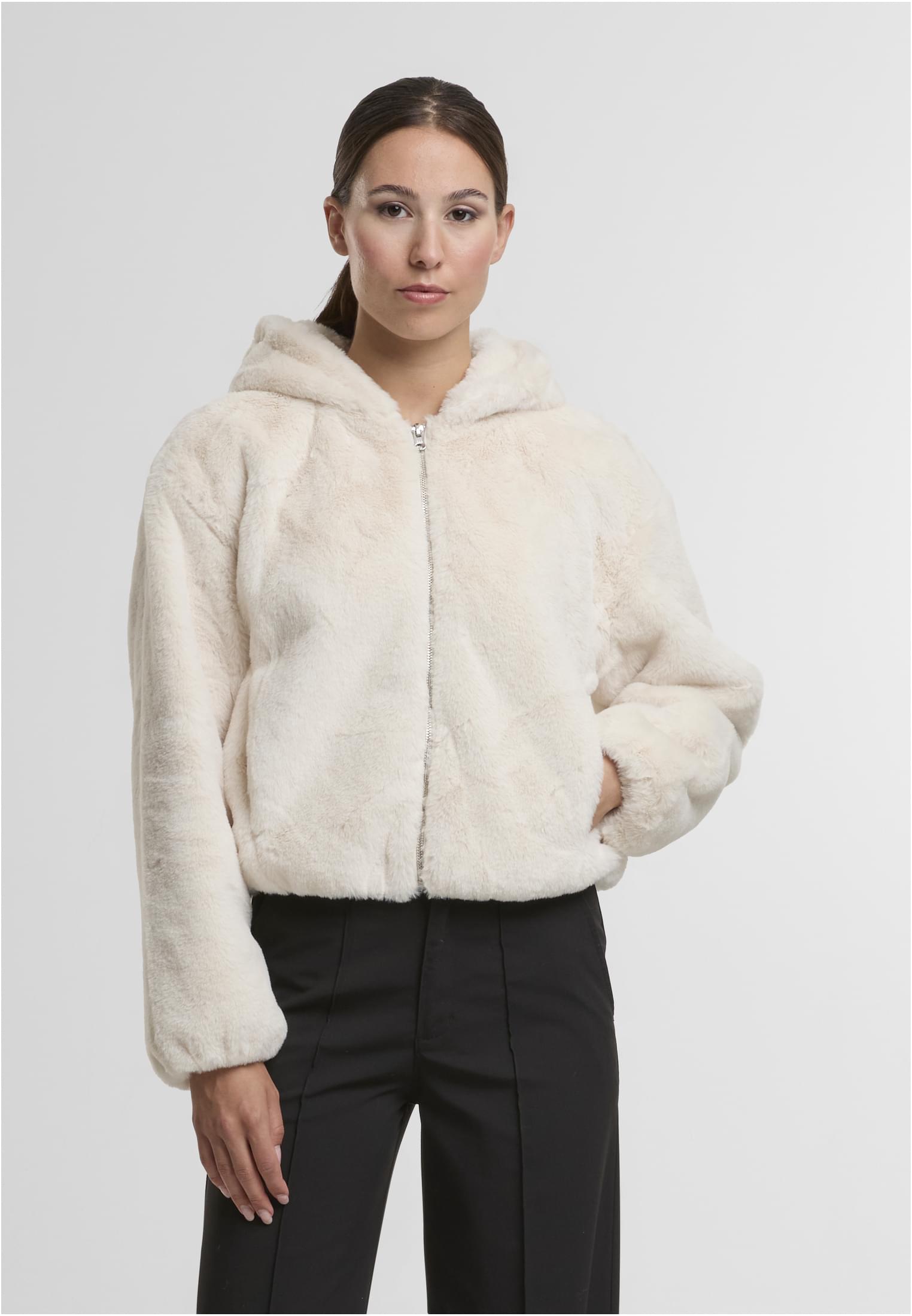 UC Ladies Felpa con cappuccio Full Zip Faux Fur whitesand