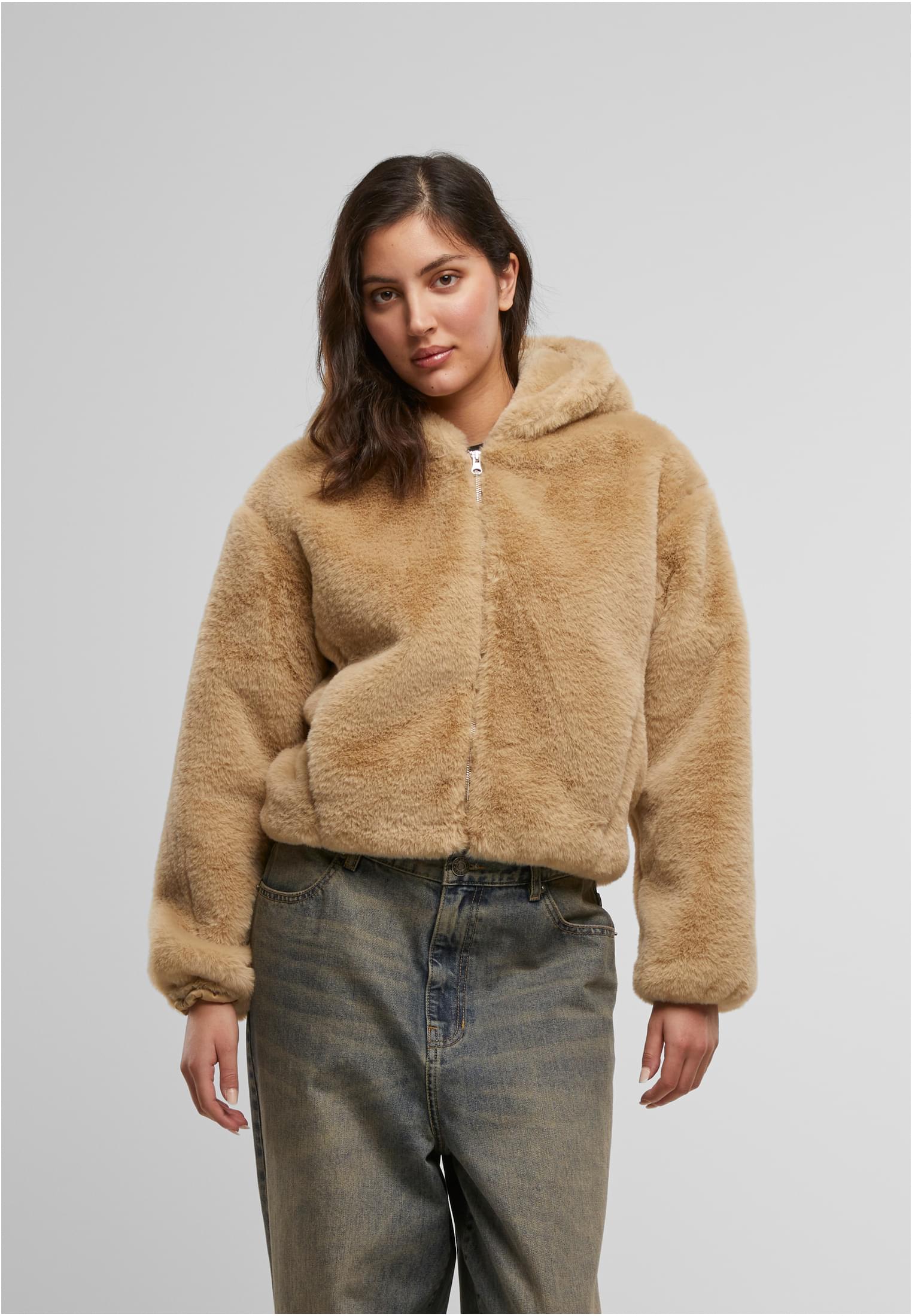 Urban Classics Felpa con cappuccio Full Zip Faux Fur wetsand