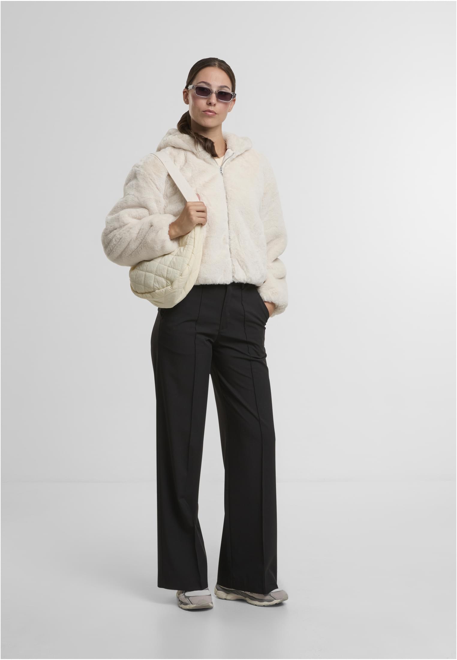 UC Ladies Felpa con cappuccio Full Zip Faux Fur whitesand