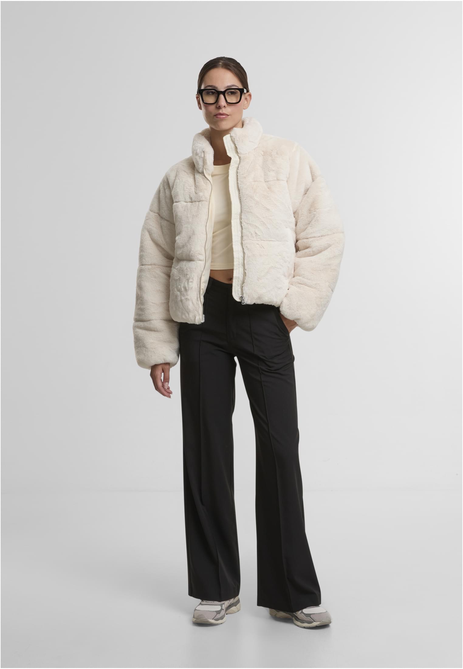 UC Ladies Giacca Short Faux Fur whitesand