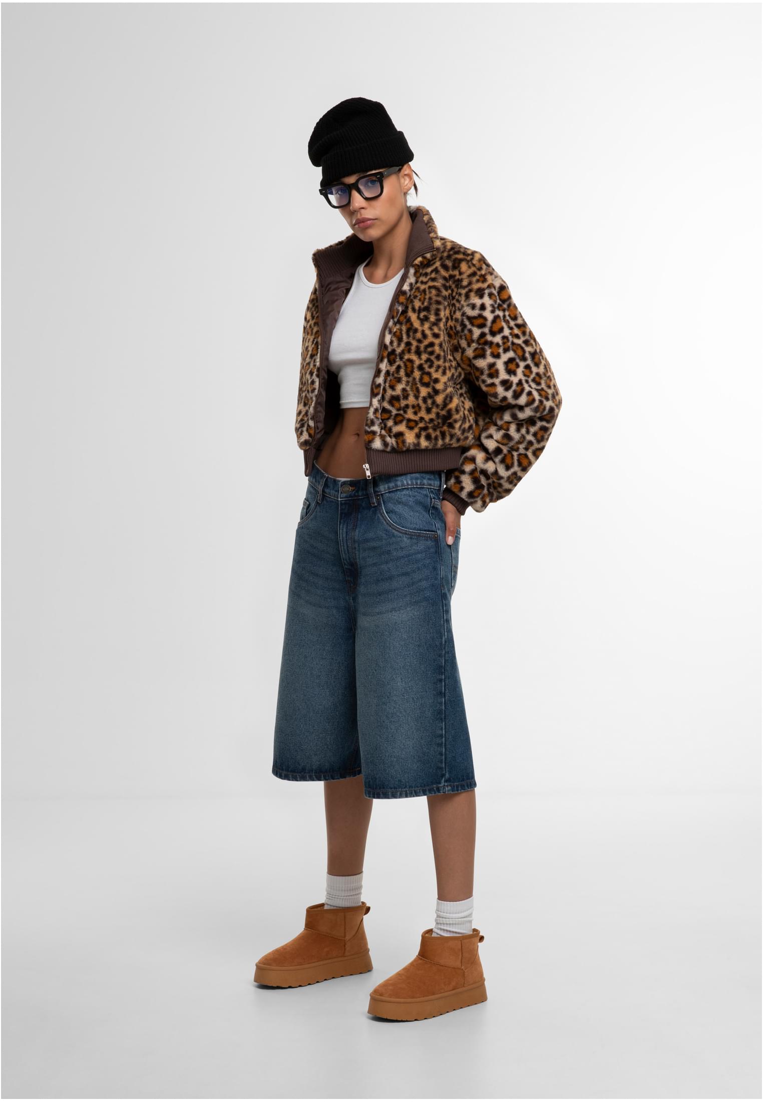 UC Ladies Giacca Cropped Faux Fur Leo leo