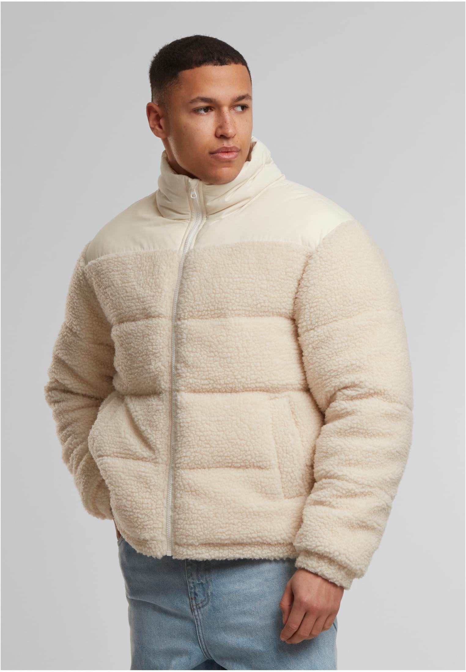 UC Men Giacca Fabric Mix Teddy whitesand