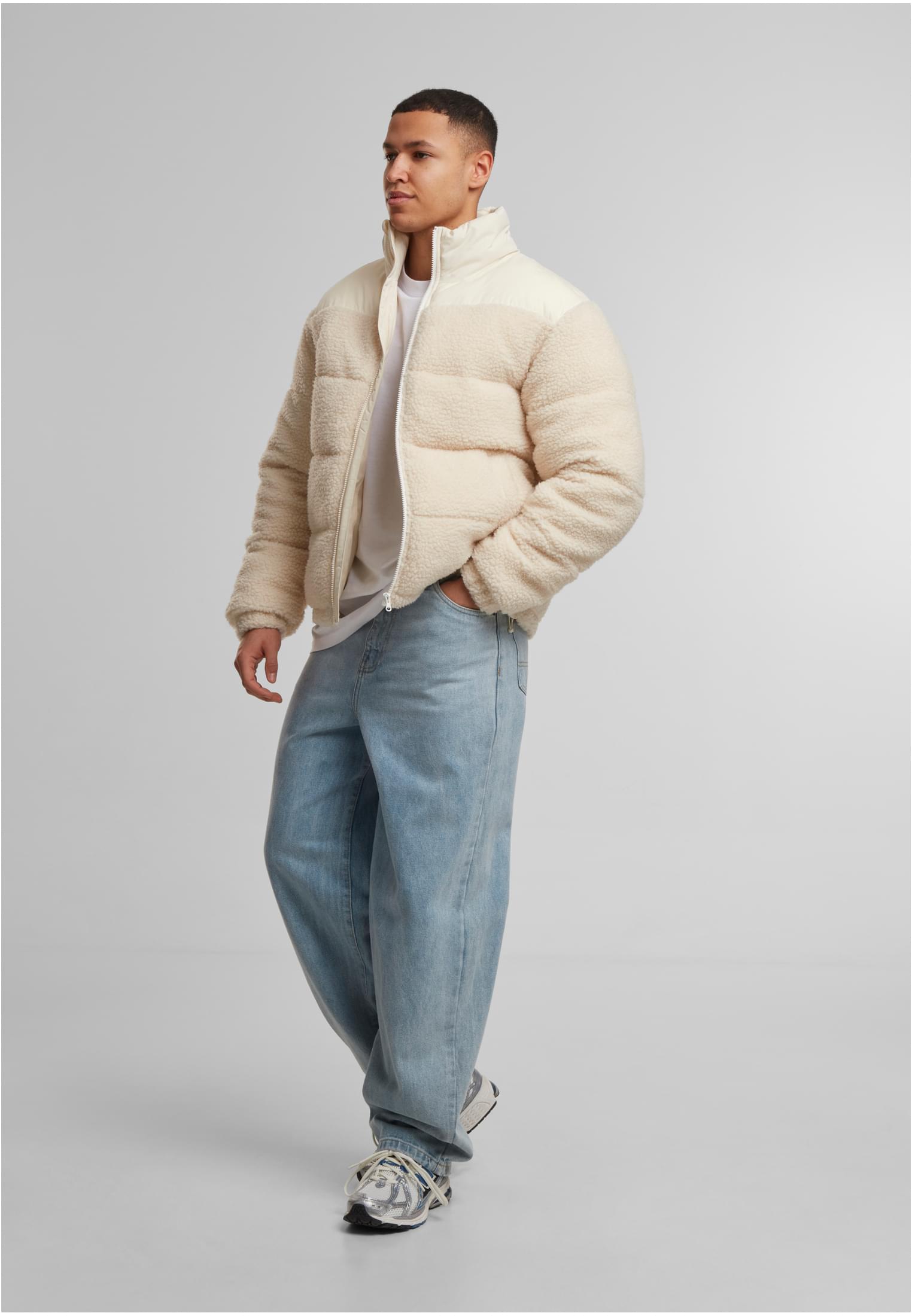 UC Men Giacca Fabric Mix Teddy whitesand