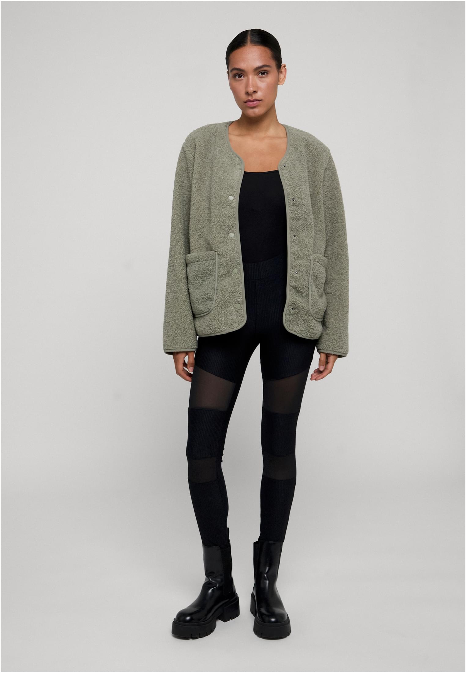 UC Ladies Giacca Buttoned Teddy paleolive