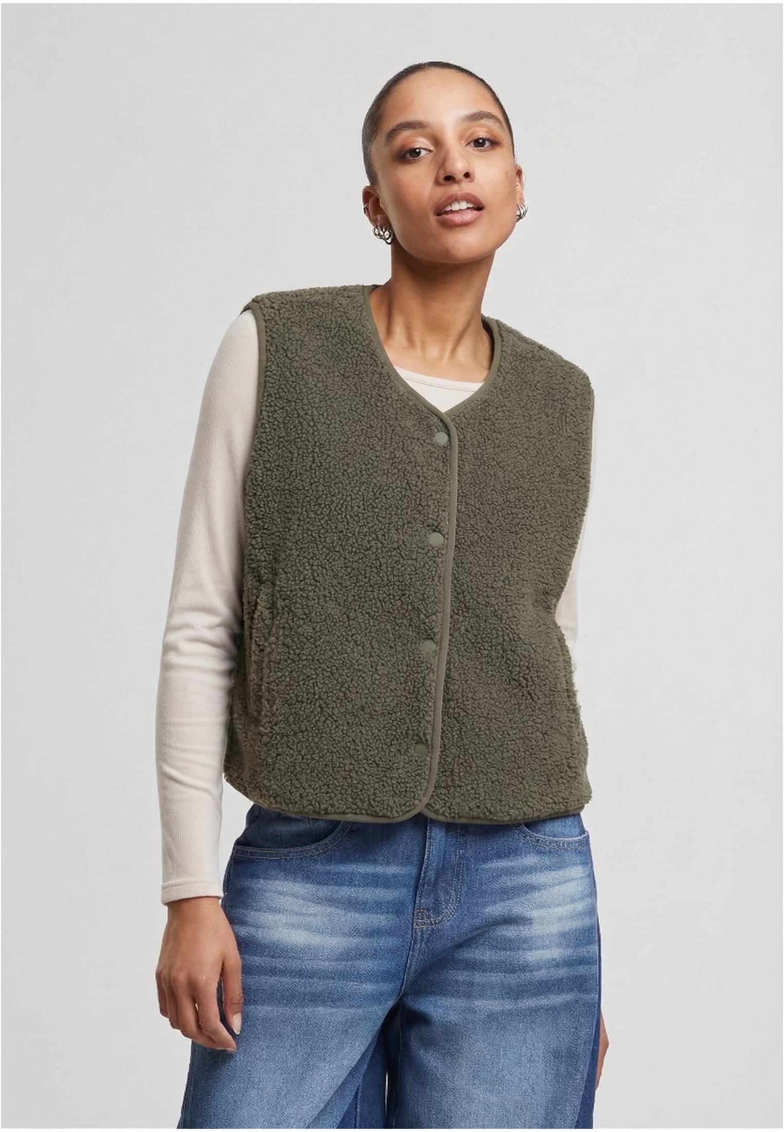 Urban Classics Gilet Buttoned Teddy paleolive