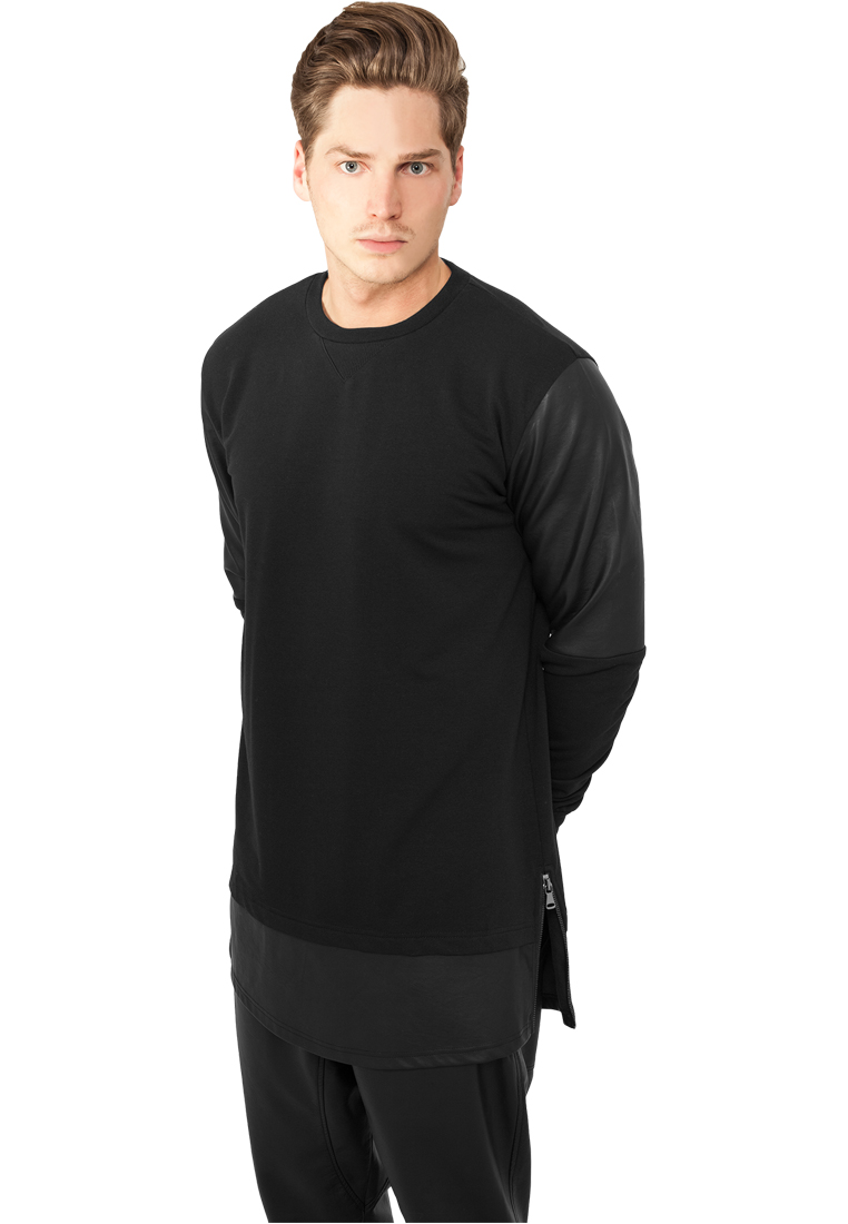 Long Zipped Synthetic Leather Crewneck-TB821