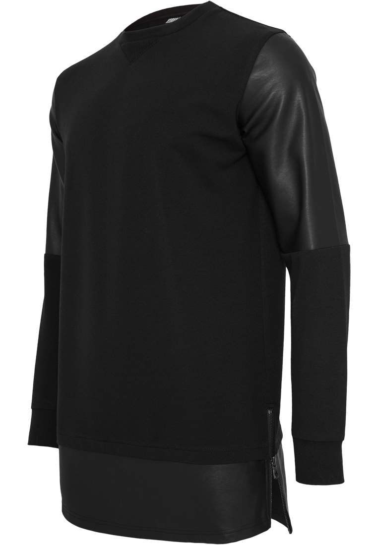 Long Zipped Synthetic Leather Crewneck-TB821