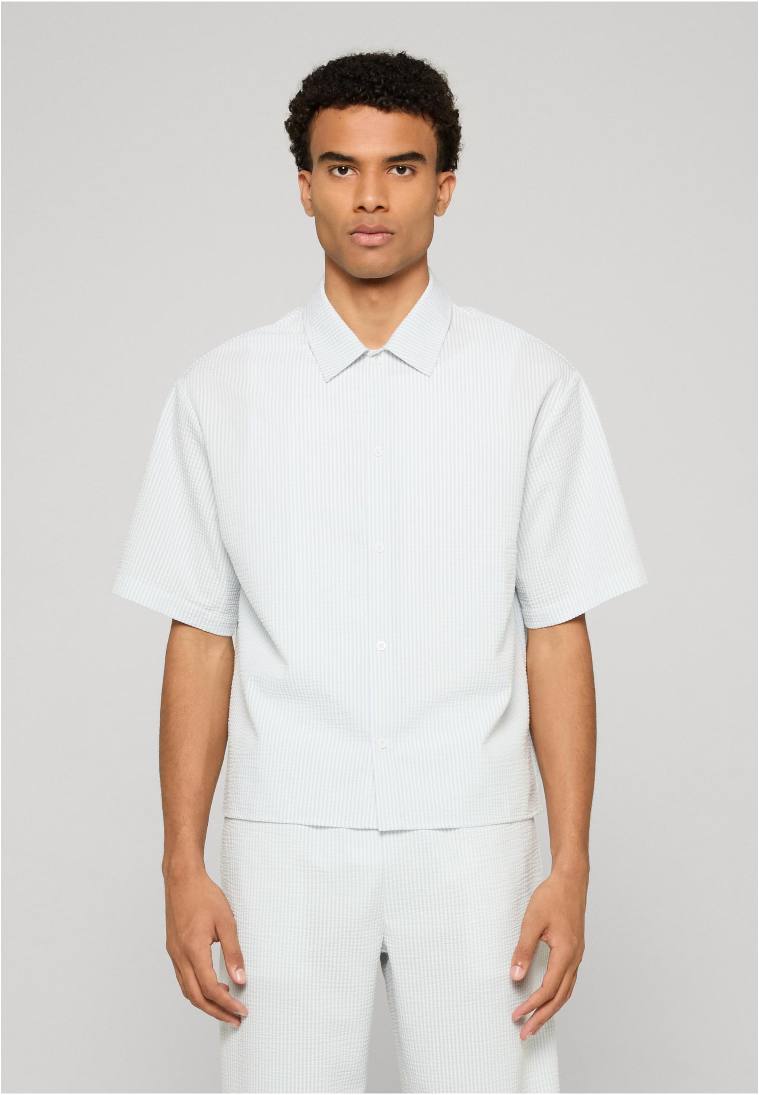 Urban Classics Camicia Seersucker Short Sleeve freezeblue/white