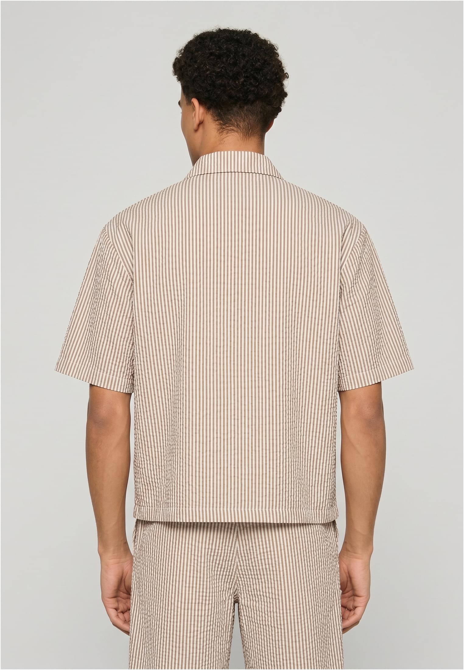 UC Men Camicia Seersucker Short Sleeve brownmocca/white