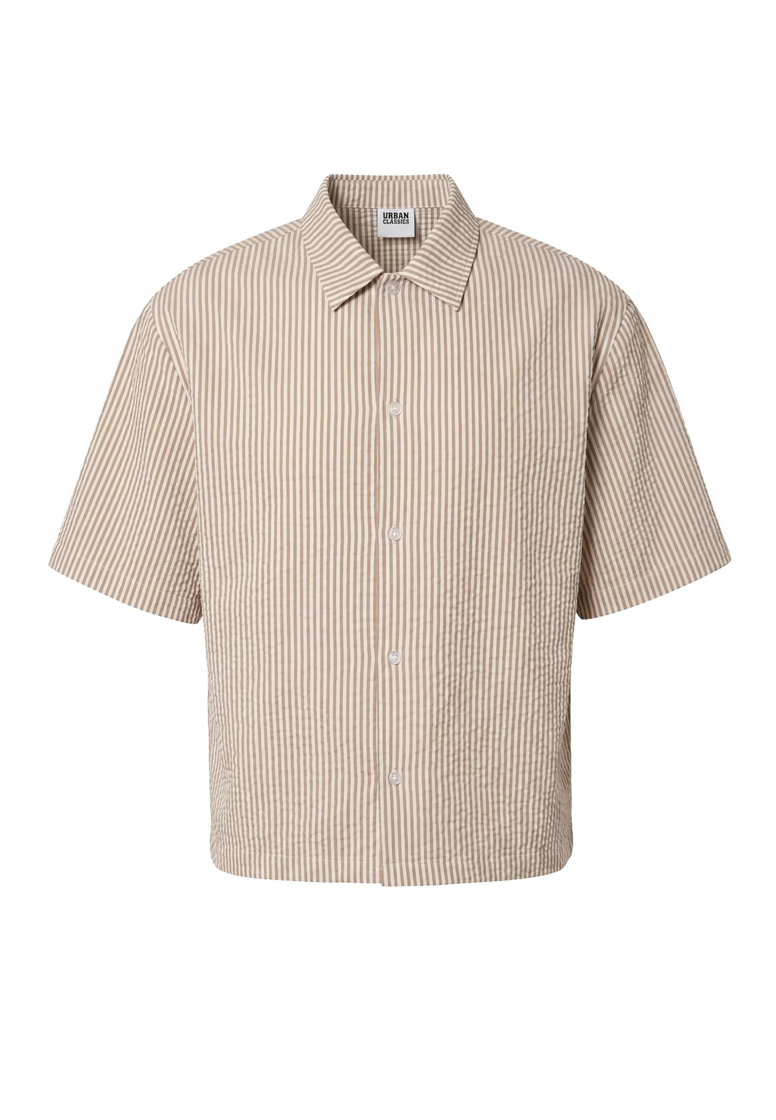 UC Men Camicia Seersucker Short Sleeve brownmocca/white