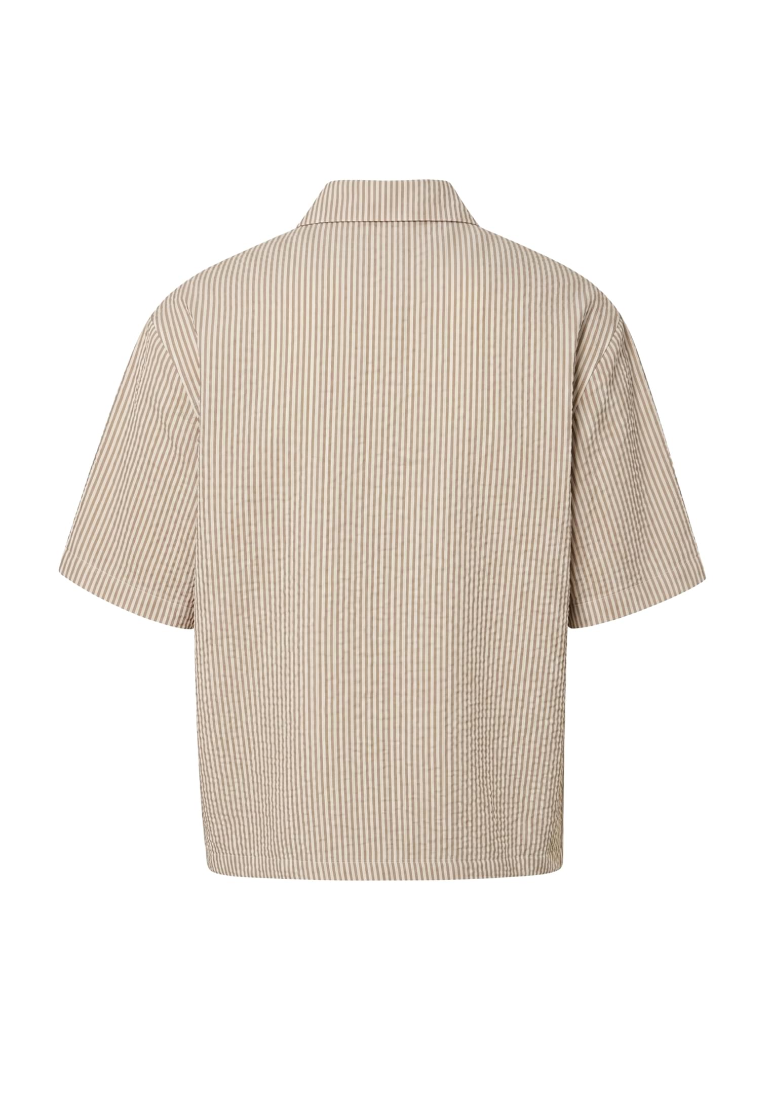 UC Men Camicia Seersucker Short Sleeve brownmocca/white